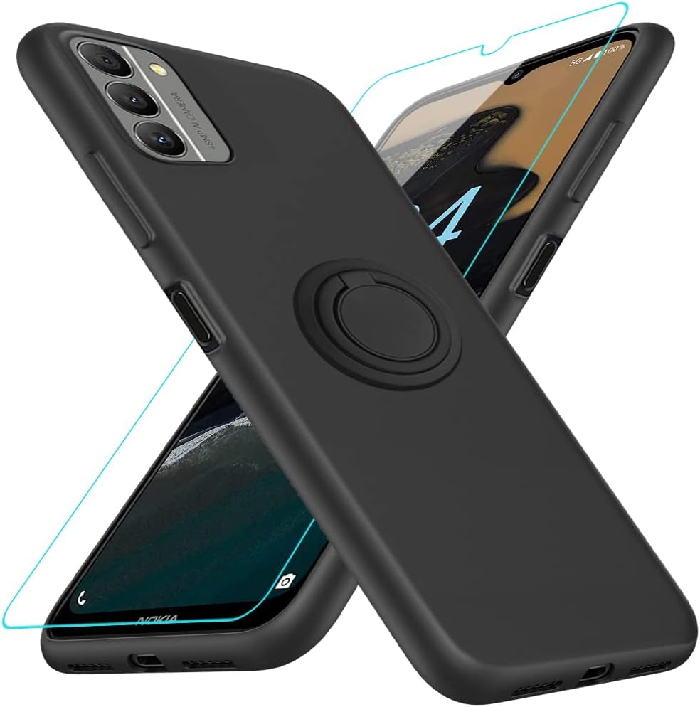 For Motorola Moto G 5G 2023 Phone Case with Glass Screen Protector, 360° Rotatable Ring Holder Magnetic Kickstand/Stand Silicone TPU Shockproof Protective Cover Case for Motorola Moto G 5G - Black  Nijiadi Nokia G400 Black  