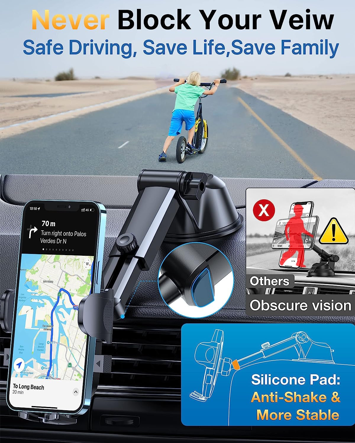 YRU [Upgrade 80LBS Strong Suction Car Phone Holder Mount,[Bumpy Road Stable] Dashboard Cell Phone Holder for Car Air Vent Windshield Phone Stand for Iphone 14 13 12 Pro Max Samsung & Pickup Truck  YRU   