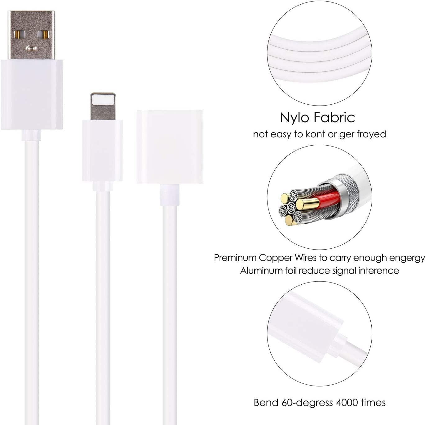 Charger Adapter for Apple Pencil Adapter Compatible with Ipad Pro Pencil Accessories Male to Female Flexible Connector 2In1 Charging Cable 150CM  Iootmoy   
