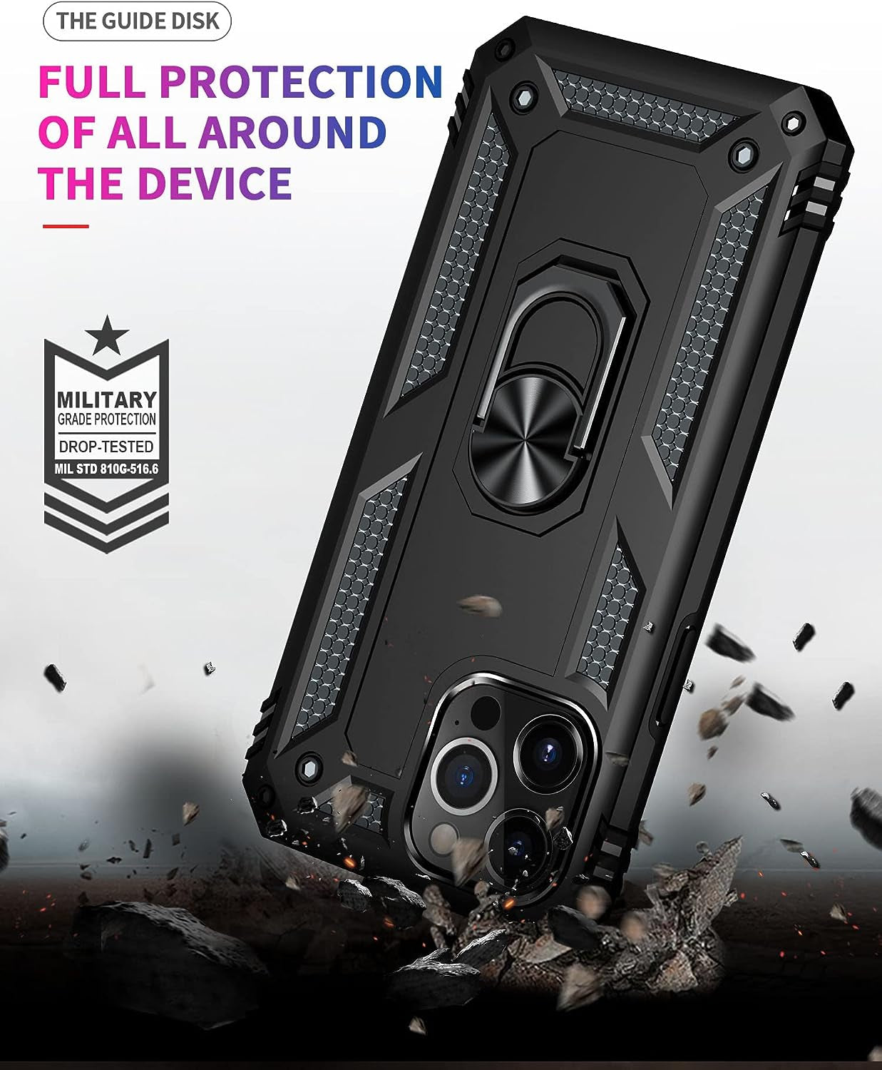 ADDIT Military Grade Iphone 12 Pro Max Case - 6.7" Slim Fit, Heavy Duty Protection, Rotatable Magnetic Kickstand, TPU & Polycarbonate, Black  ADDIT   