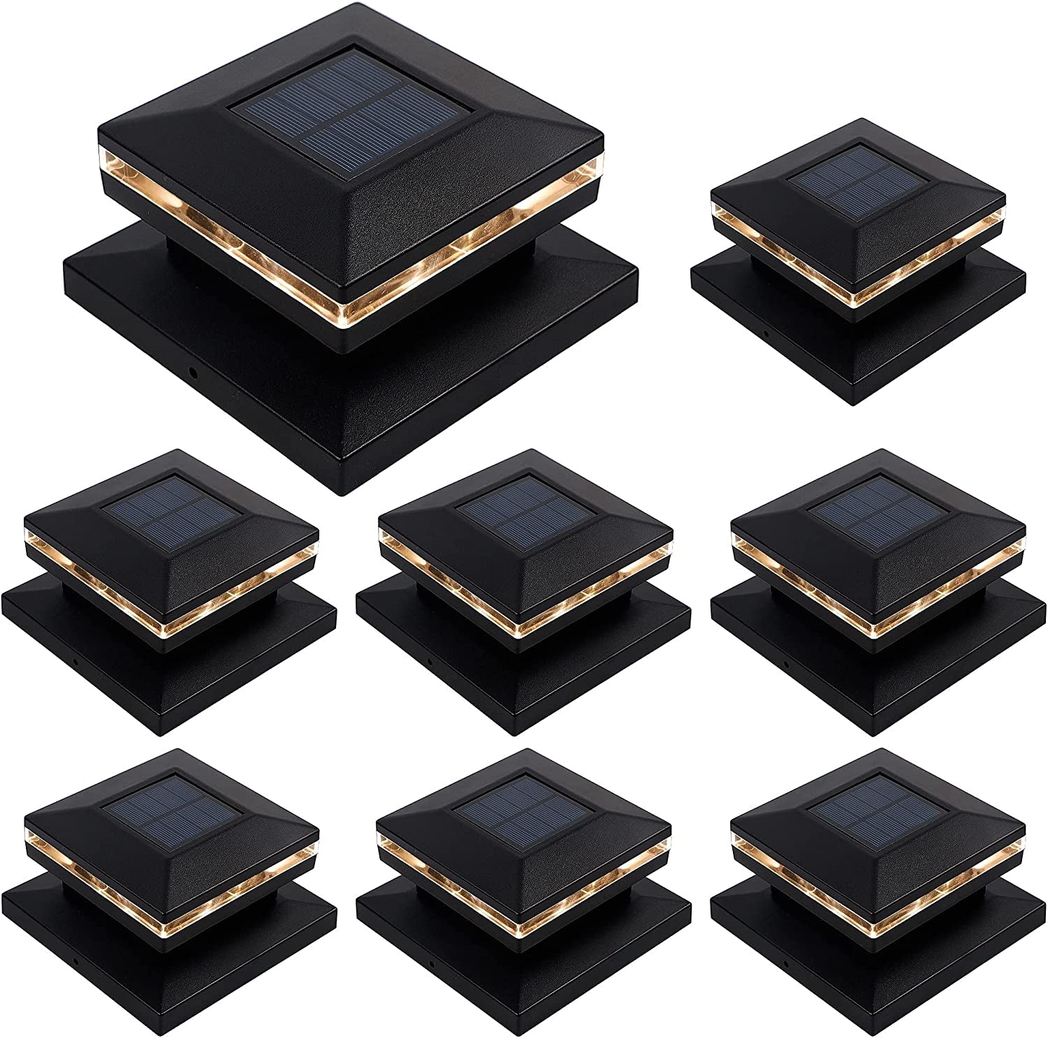 MAGGIFT 15 Lumen Outdoor Post Cap Light for Fence Deck or Patio, Warm White High Brightness SMD LED Lighting, Lamp Fits 4X4, 5X5 or 6X6 Wooden Posts, 6 Pack  MAGGIFT Black 8 pack 