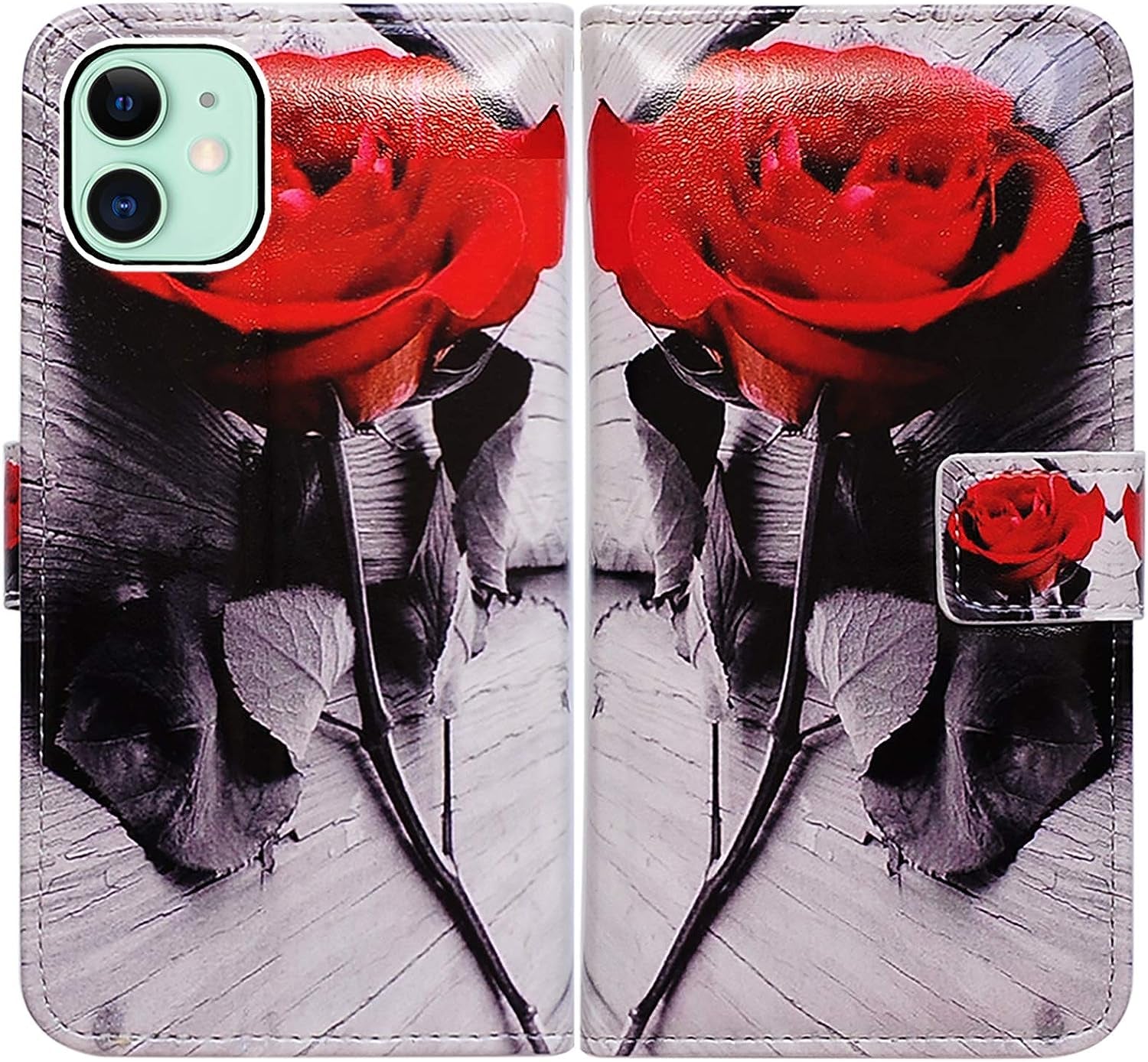 Bcov Iphone 13 Case,Blue Butterfly Flowers Rose Leather Flip Phone Case Wallet Cover with Card Slot Holder Kickstand for Iphone 13  Bcov Red Rose  