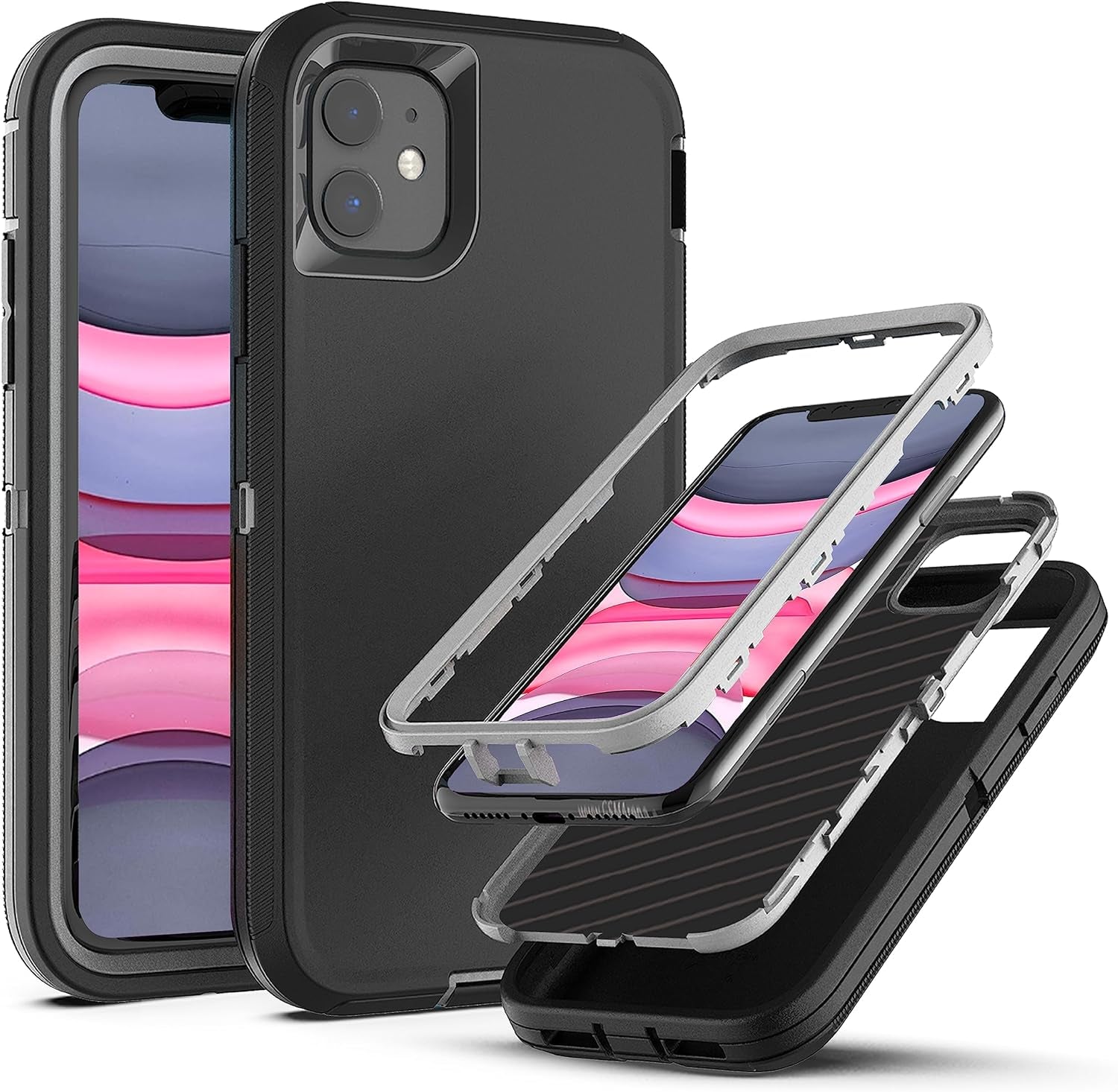 Ymhxcy for Iphone 11 Case Shockproof Dropproof Dust-Proof Drop Proof 3-Layer Durable Phone Case Heavy Duty Protection Phone Case Cover for Apple Iphone 11 6.1“ Aqua Blue and Lime Green  YmhxcY Sf-Black / Grey  