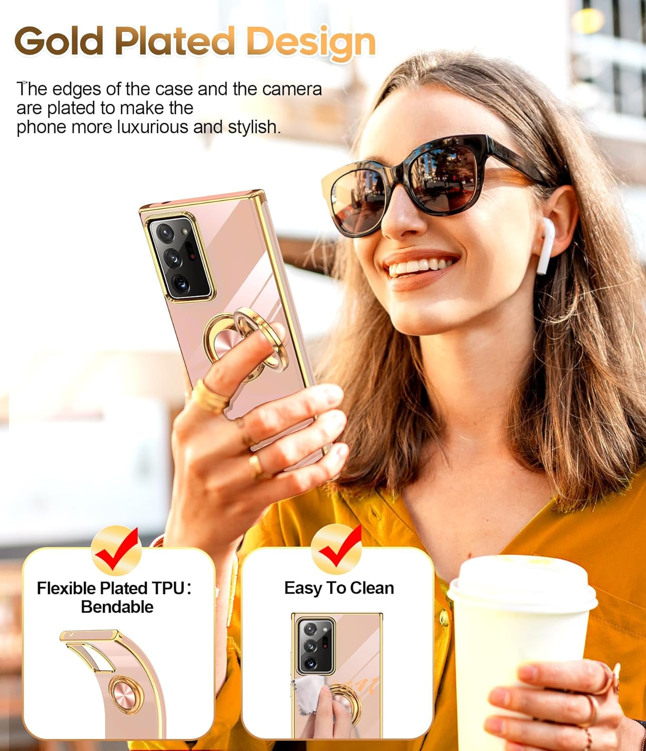 Leyi for Galaxy Note 20 Ultra Case: 360° Rotatable Ring Holder Magnetic Kickstand, Plating Rose Gold Edge Protective Samsung Galaxy Note 20 Ultra Case, Pink  LeYi   