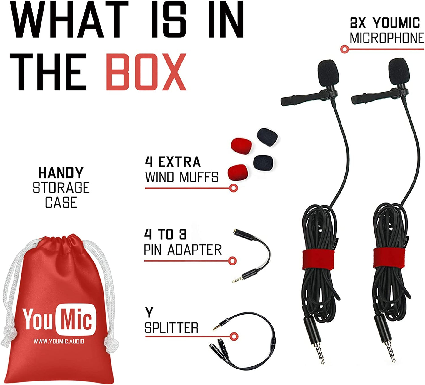 Youmic - 2 Dual Mini Lavalier Lapel Mics with Clip for Phone, Iphone Microphone for Ios, Android, PC, Laptop, Video, Vlogging  YouMic   