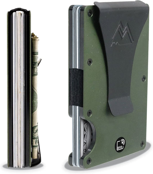 Mountain Voyage Minimalist Wallet for Men - Slim RFID Wallet I Army Green Credit Card Holder with Money Clip, Quality Aluminum & Rustproof Metal Finishes, Easily Removable Money & Cards, Mens Wallets  Mountain Voyage Co   