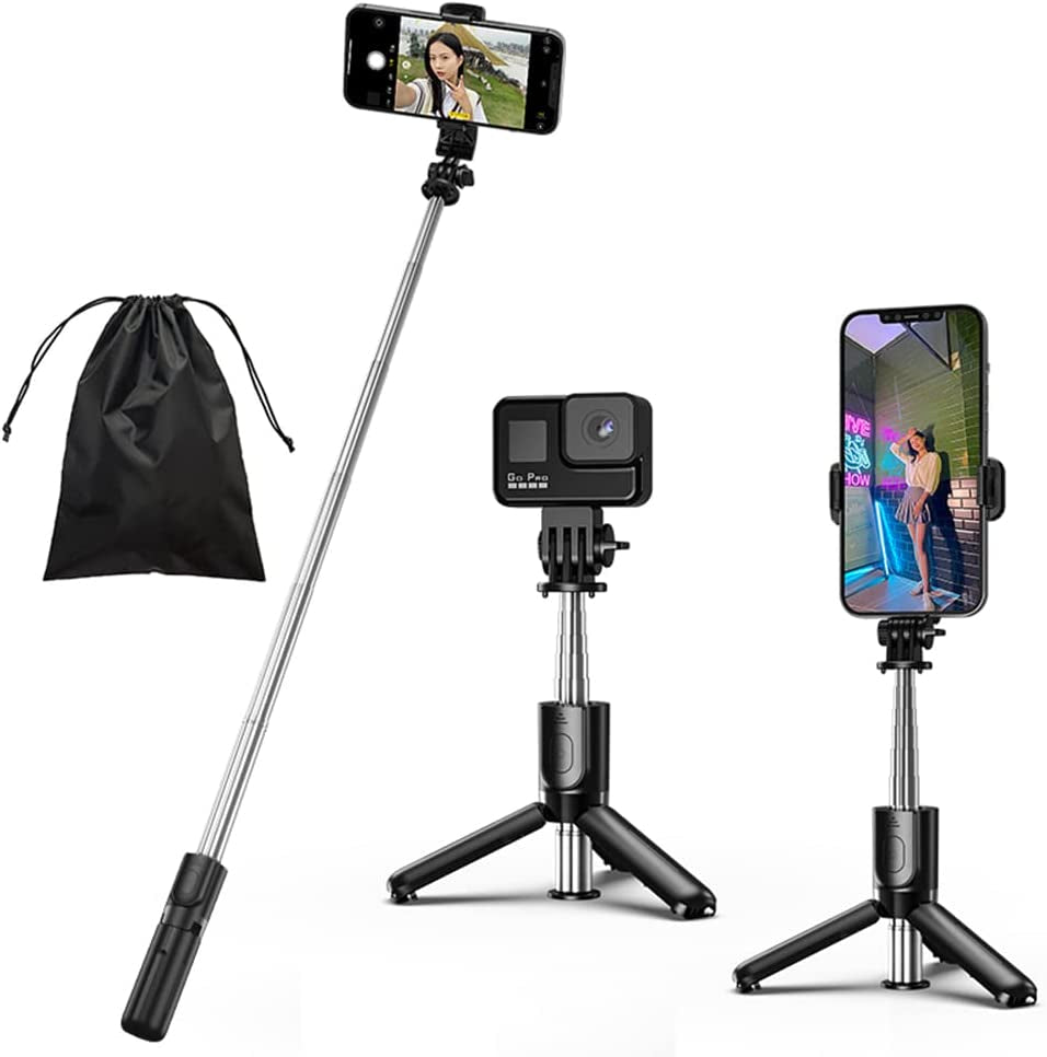KOMI Selfie Stick - 4 in 1 Selfie Stick Tripod Extendable Phone Tripod Portable with Detachable Wireless Remote Compatible with Iphone Samsung Camera Android (Mini Black)  KOMI   