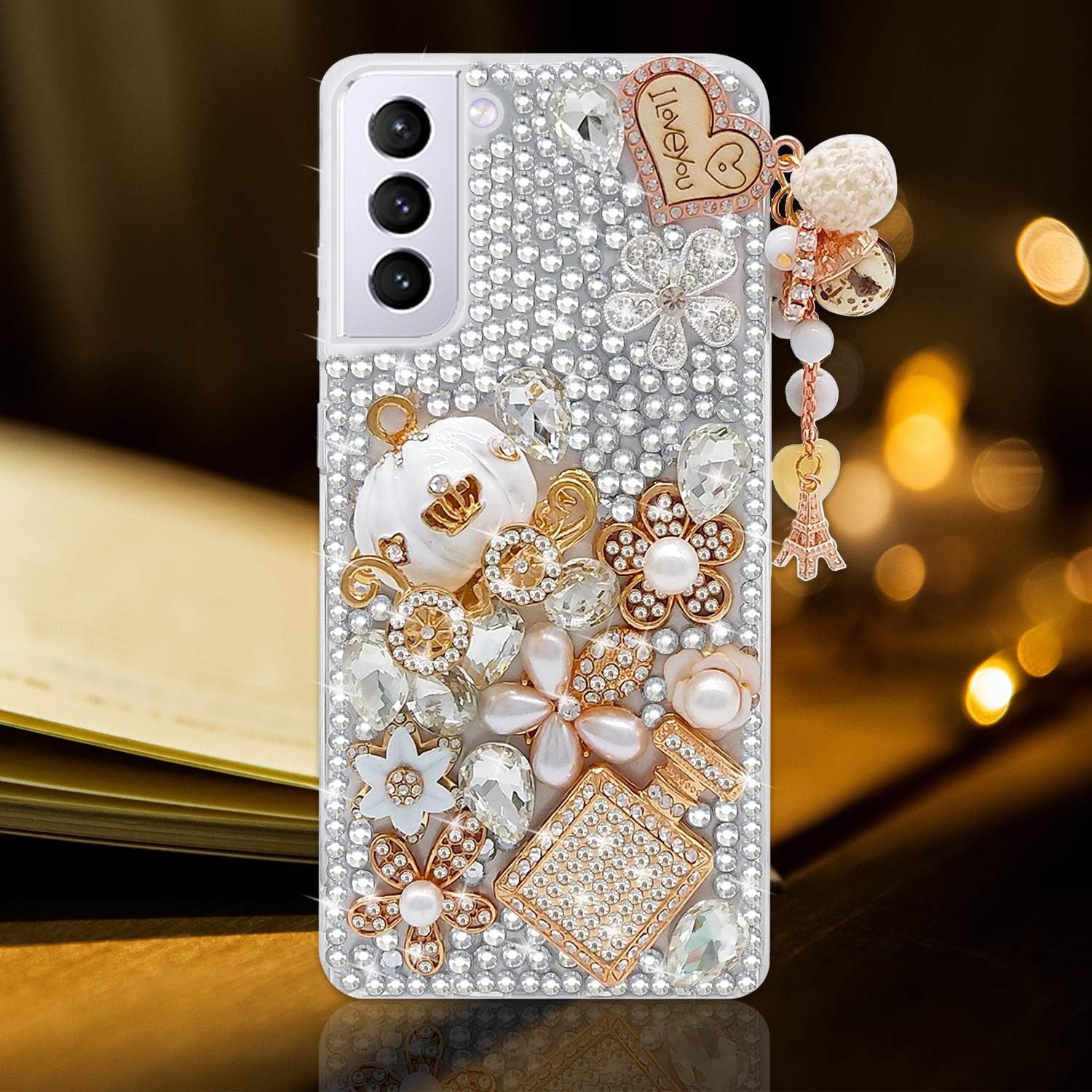 Guppy for Galaxy Note 20 Ultra Case Women Luxury 3D Bling Shiny Rhinestone Diamond Crystal Pearl Handmade Pendant Iron Tower Pumpkin Car Flowers Soft Protective Anti-Fall Case for Galaxy Note 20 Ultra  Guppy Clear Galaxy S21 