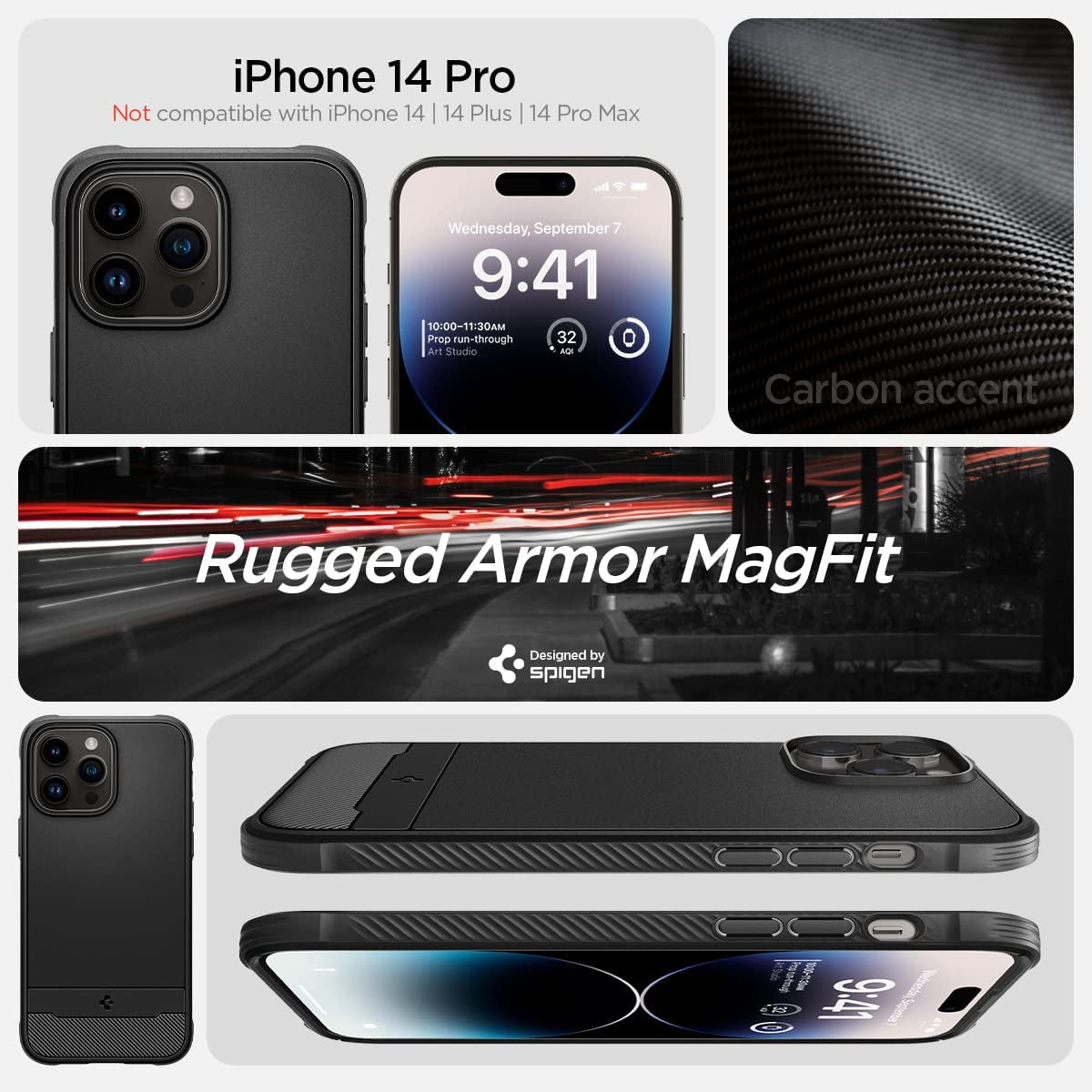 Spigen Rugged Armor (Magfit) Compatible with Magsafe Designed for Iphone 14 Pro Case (2022) - Matte Black  Spigen   