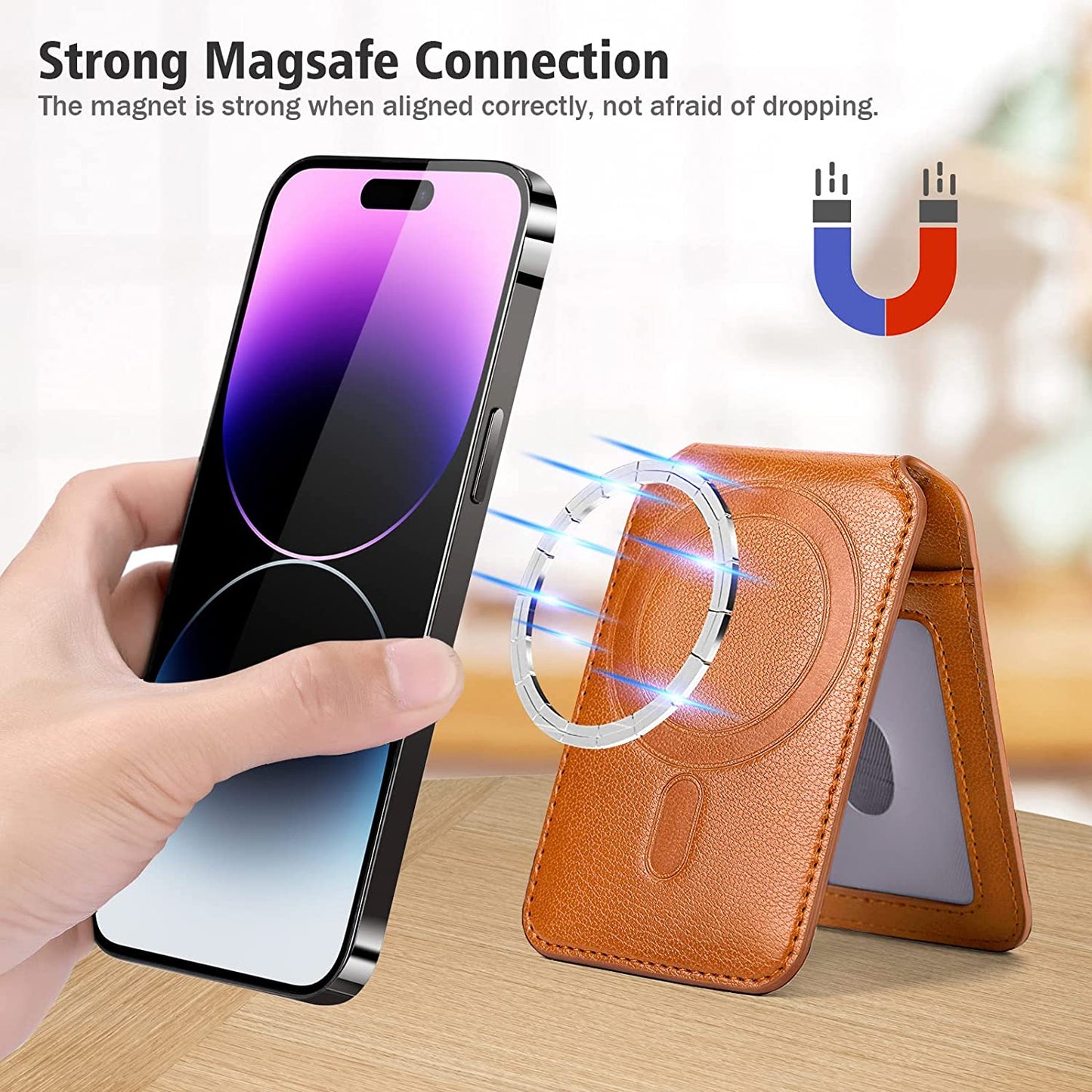 Nuoku Leather Magsafe Wallet with Airtag Holder, Magnetic Phone Wallet with Adjustable Stand for Iphone 14/13/12 Series, NOT Compatible with 13 Mini/12 Mini, Fit 8 Cards, Brown  nuoku   