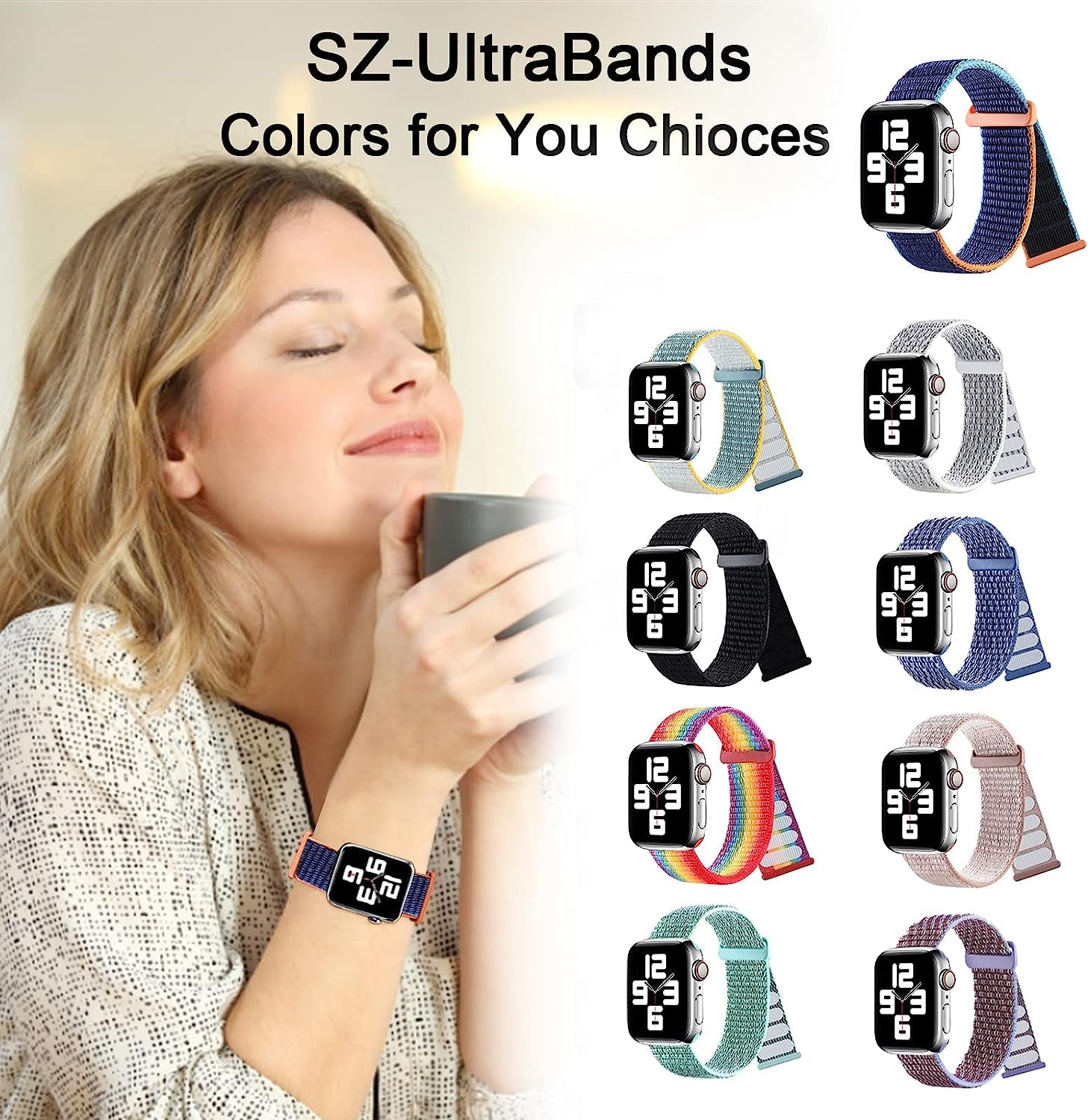 Nylon Sport Loop Bands Compatible with Apple Watch Band for Women Men, Stretchy Elastic Braided Replacement Straps for Iwatch Series 6 7 5 4 3 2 1 SE  N-Hocezyg   