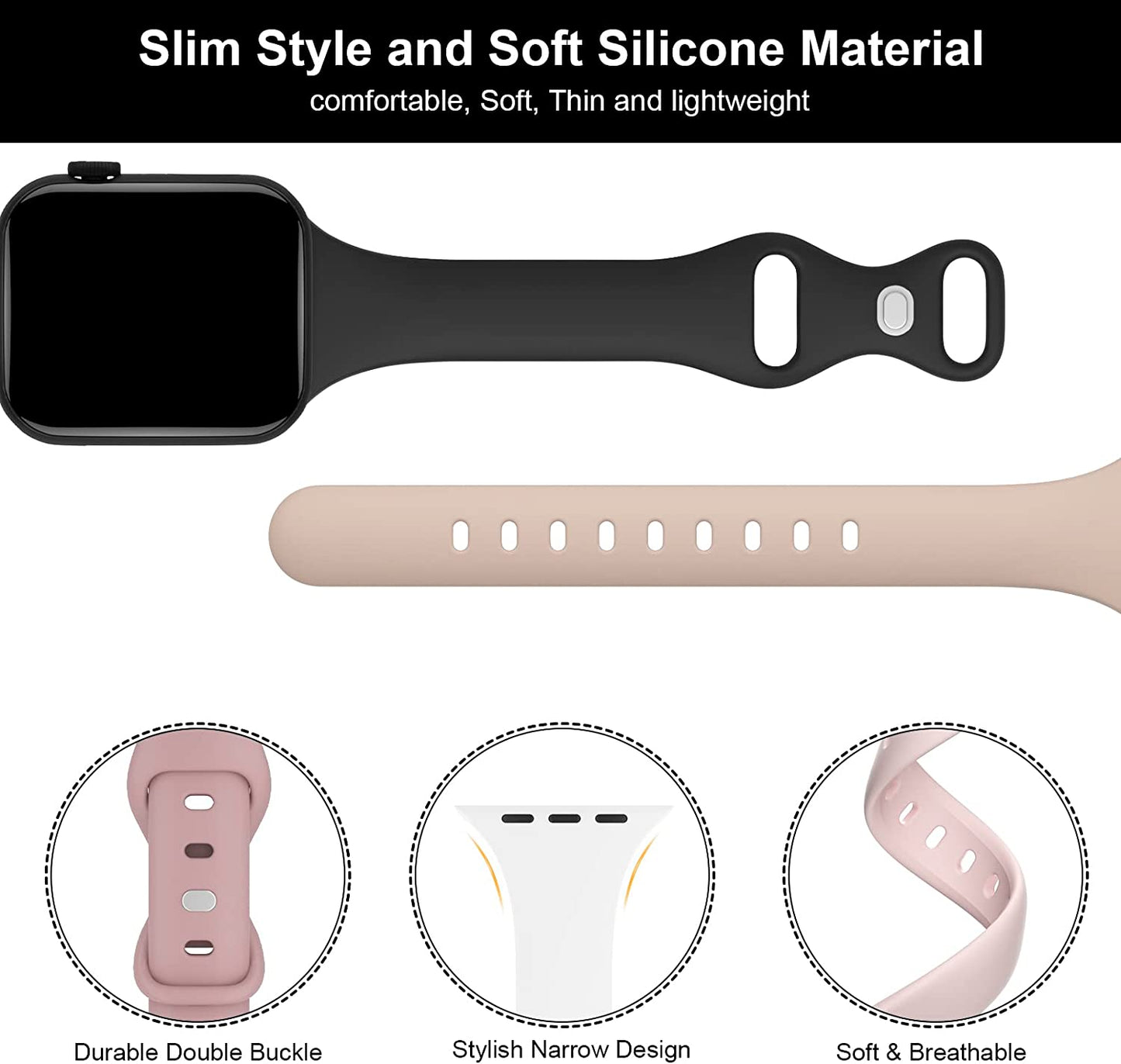 TSAAGAN 5 Pack Silicone Slim Bands Compatible with Apple Watch Band 38Mm 42Mm 40Mm 44Mm 41Mm 45Mm 49Mm, Soft Narrow Sport Strap Thin Wristband for Iwatch Ultra Series 8/7/SE/6/5/4/3/2/1 Women Men  TSAAGAN   