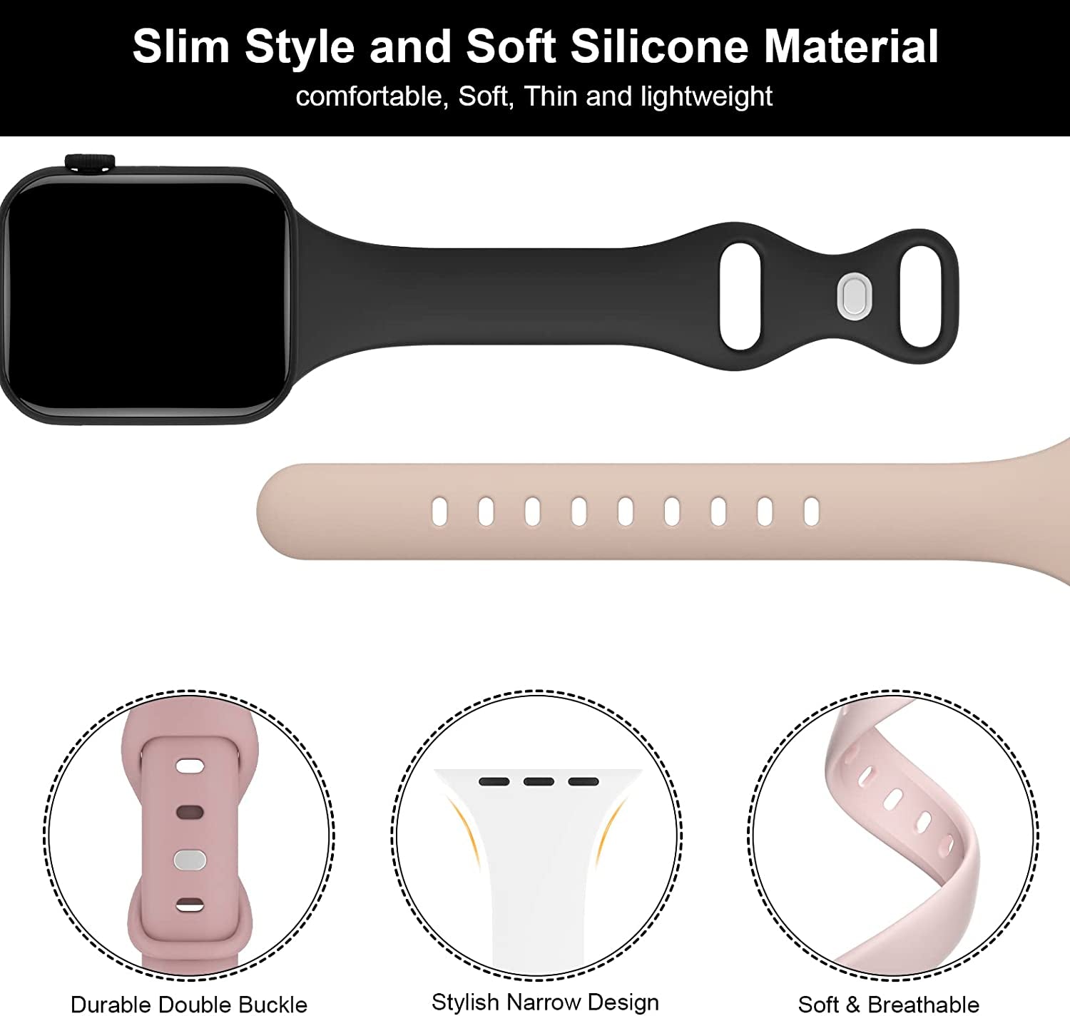 TSAAGAN 5 Pack Silicone Slim Bands Compatible with Apple Watch Band 38Mm 42Mm 40Mm 44Mm 41Mm 45Mm 49Mm, Soft Narrow Sport Strap Thin Wristband for Iwatch Ultra Series 8/7/SE/6/5/4/3/2/1 Women Men  TSAAGAN   