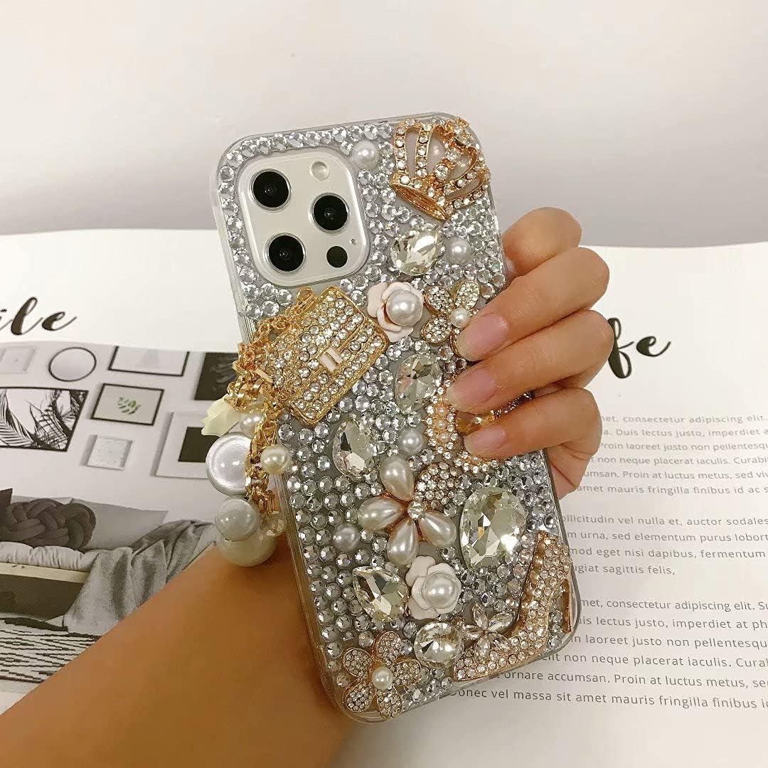 Max-Abc Compatible with Google Pixel 5 Glitter Case,Women Girls 3D Diamond Bag Pendant High Heel Crown Bling Glitter Shiny Crystal Rhinestone Protective Phone Case Cover  Max-ABC   