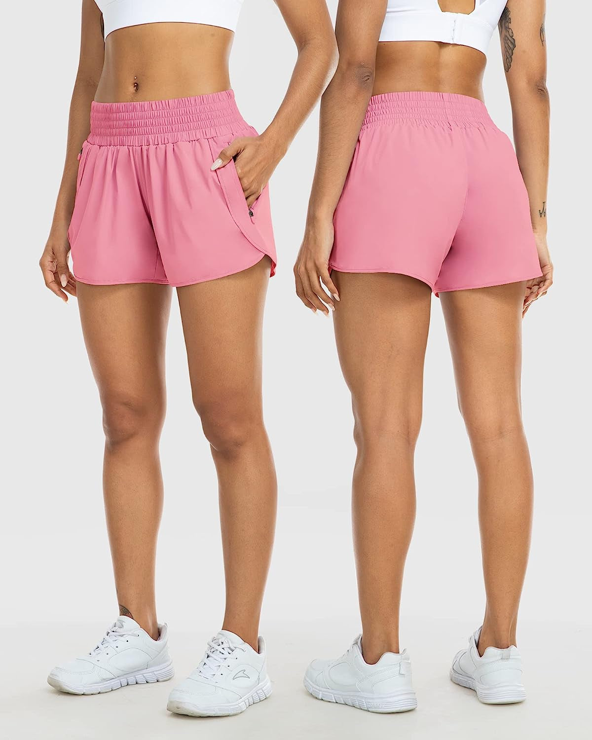 YEZII Athletic Shorts for Women with Pockets High Waist Running Workout Shorts Gym Yoga White Summer Shorts  YEZII   