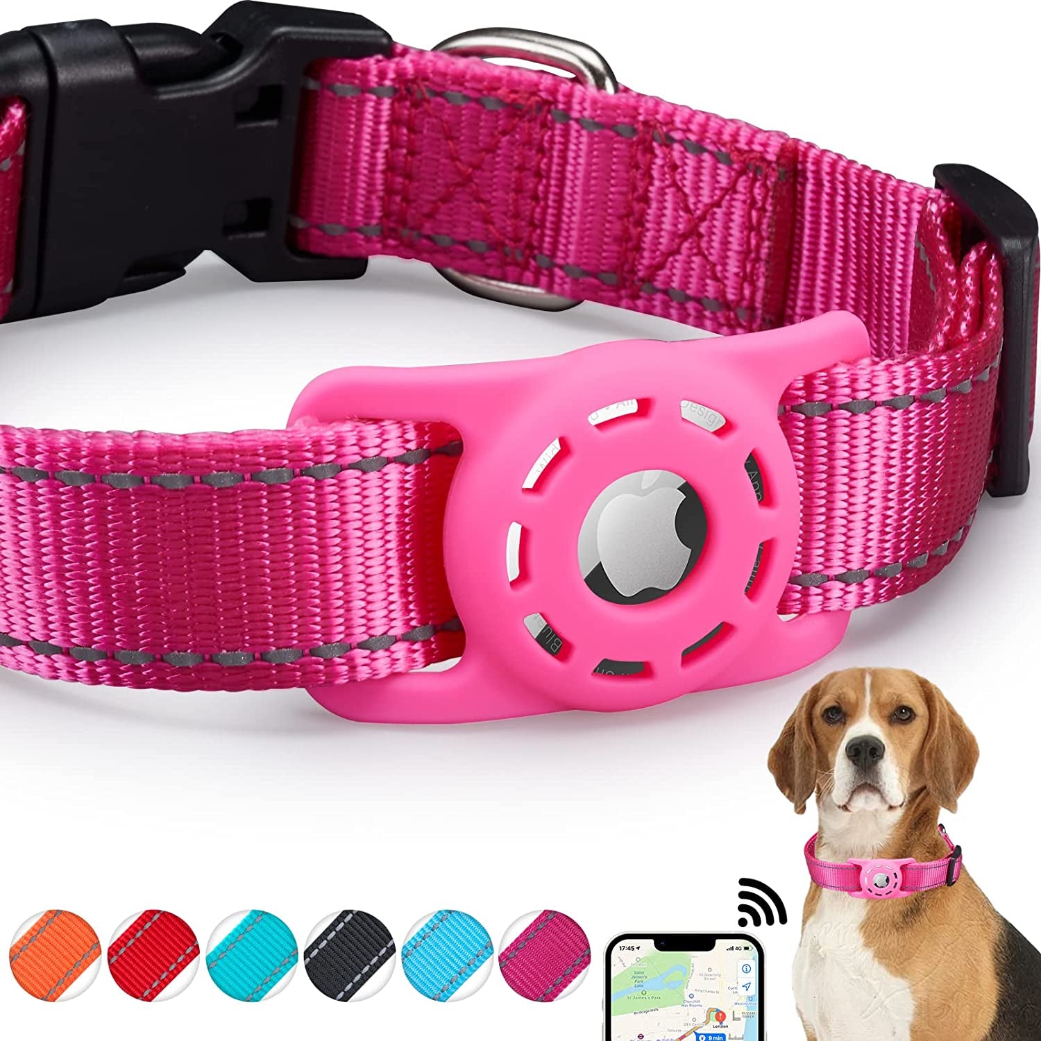 KONITY Reflective Airtag Dog Collar, Compatible with Apple Airtag, Nylon Pet Cat Puppy Collar with Silicone Airtag Holder for Small, Medium, Large, and Extra Large Dogs  Konity   