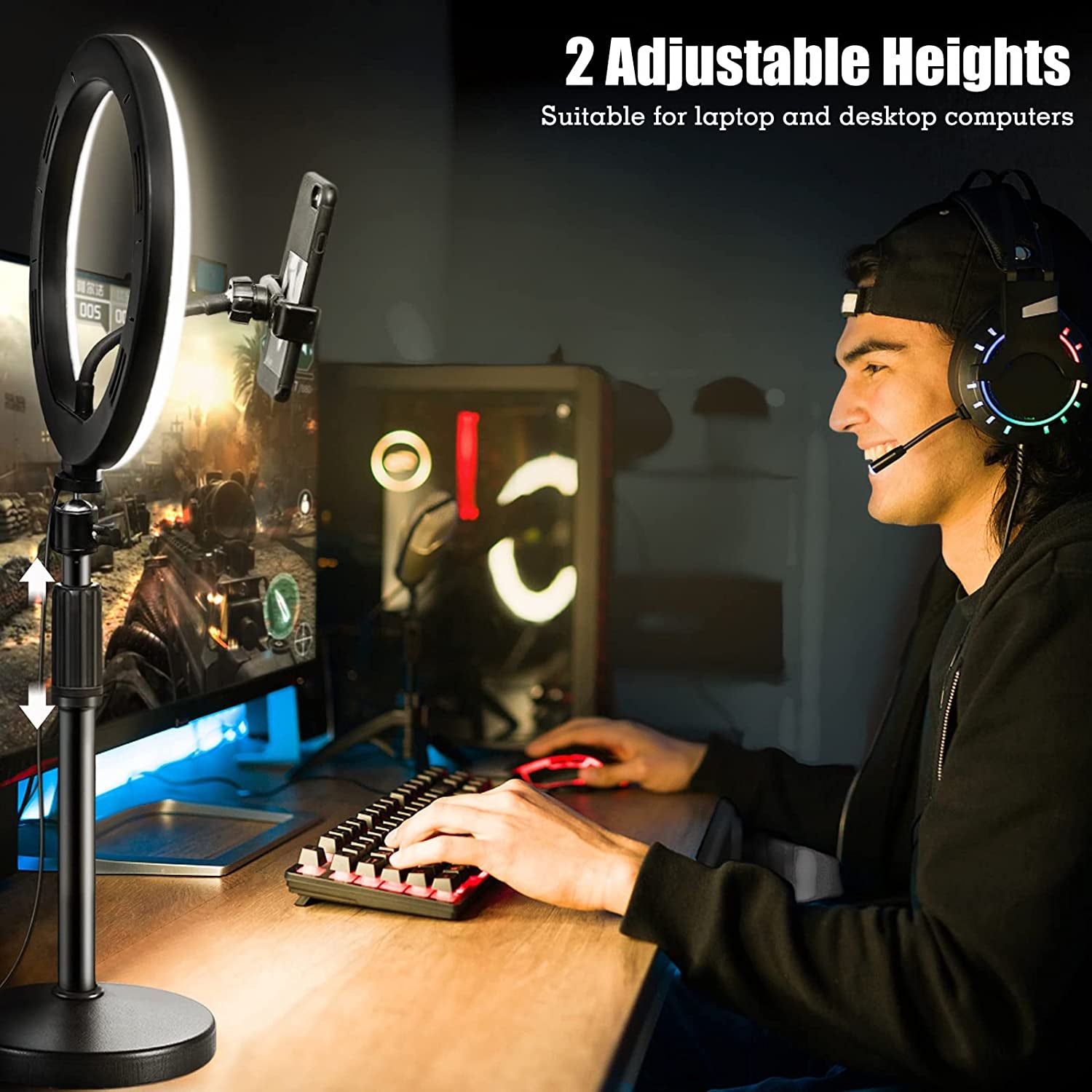 Selfie Ring Light with Stand and Phone Holder, 10'' Dimmable Desktop LED Circle Light for Laptop,Computer, Lighting Kit Gifts for Live Streaming/Laptop Video Conference/Chat/Makeup/Youtube/Tiktok/Vlog  RIEOMN   