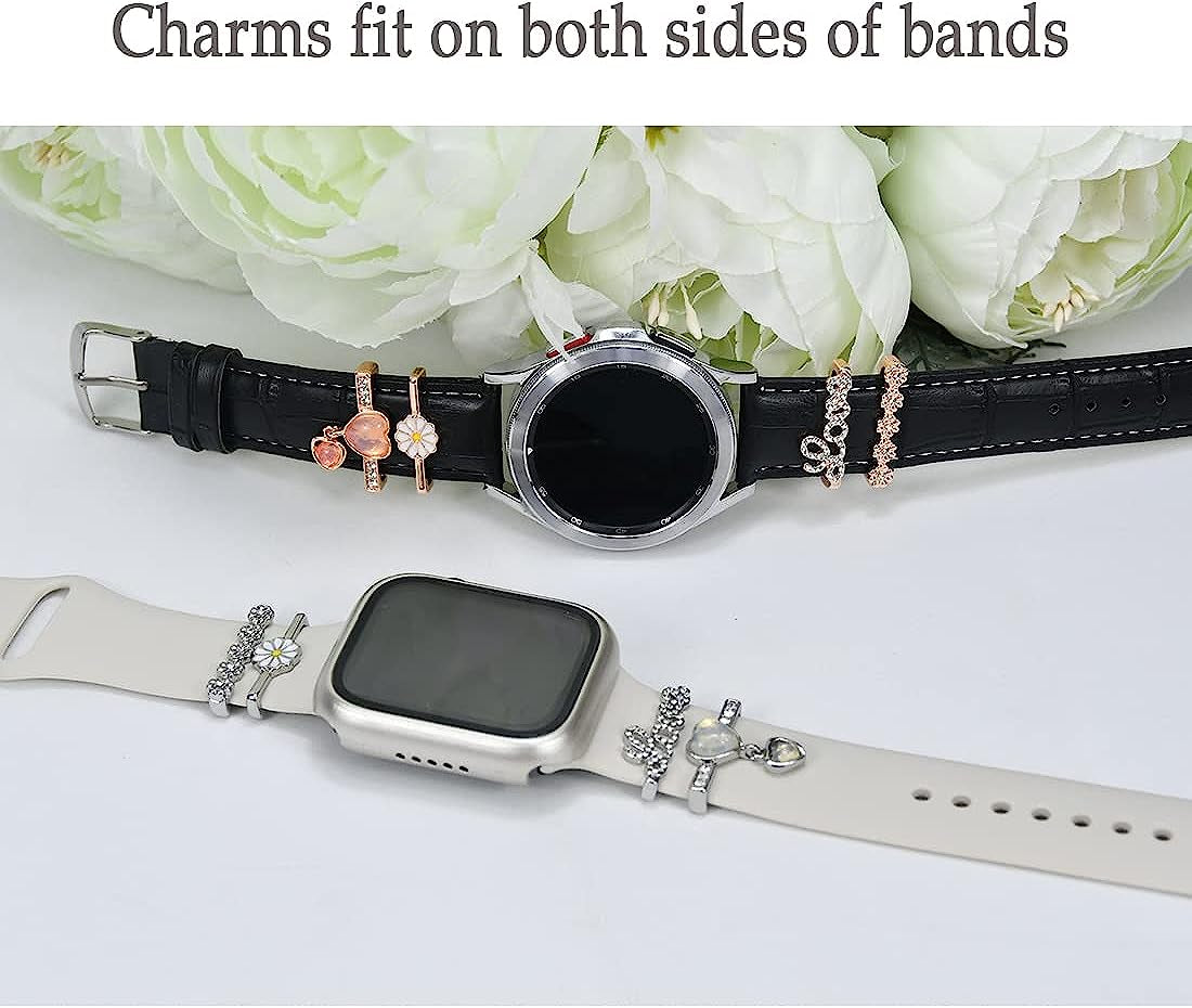 Watch Band Charms - Decorative Rings Loops Compatible with Apple Watch Silicone Leather Bands Charms 49Mm 45Mm 44Mm 42Mm 41Mm 40Mm 38Mm,Metal Diamond Charms Slide Strap Accessories Charms for Iwatch Series 9 8 7 6 5 4 3 2 1 Samsung Galaxy , Fitbit  SUNOREEK   