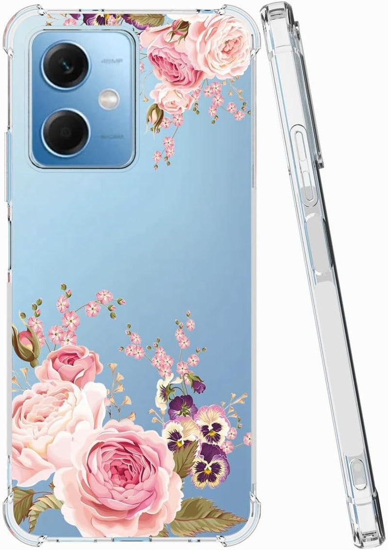 Ueokeird Phone Case for Redmi Note 12 5G Case, Poco X5 5G 22111317PG Case Girls Women, Slim Shockproof Clear Floral Pattern Soft Flexible TPU Protective Cover for Xiaomi Redmi Note 12 5G (Rose Flower)  Ueokeird   
