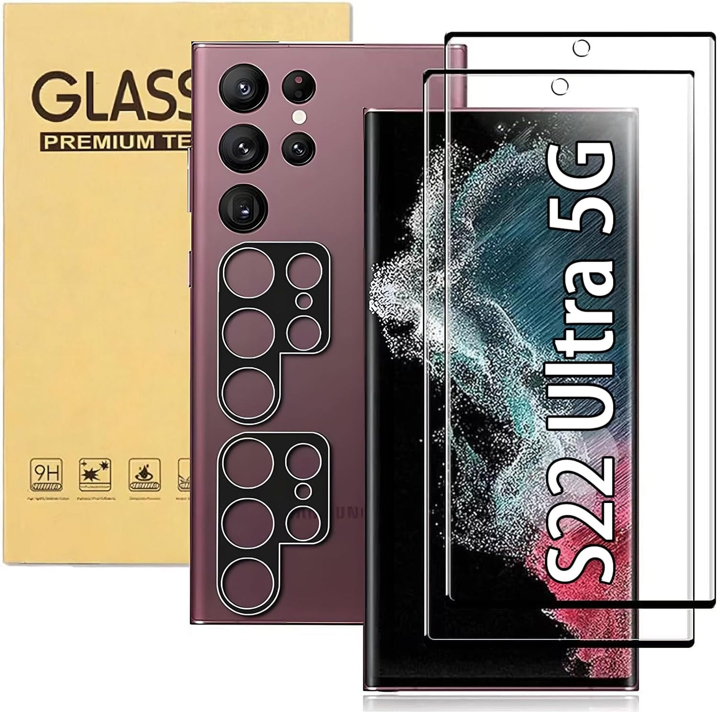 Russell Hobbs [2+2 Pack] for Samsung Galaxy S22 Ultra 5G Screen Protector Tempered Glass Camera Lens Protector,Touch Sensitive,Fingerprint Support,9H Hardenss  Russell Hobbs   