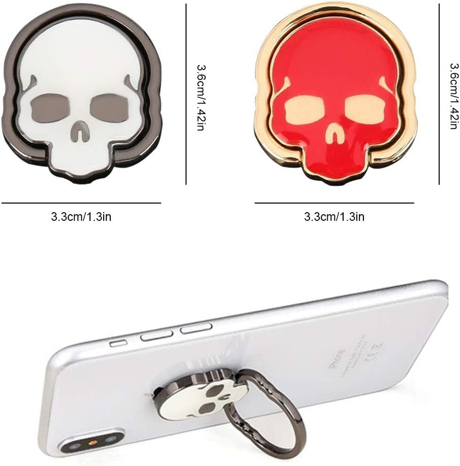 3 Packs Skull Shape Phone Ring Holder in 3 Colors, Dakuan 180° Adjustable Metal Stand Finger Grip Kickstand (Black, White, Red)  DaKuan   