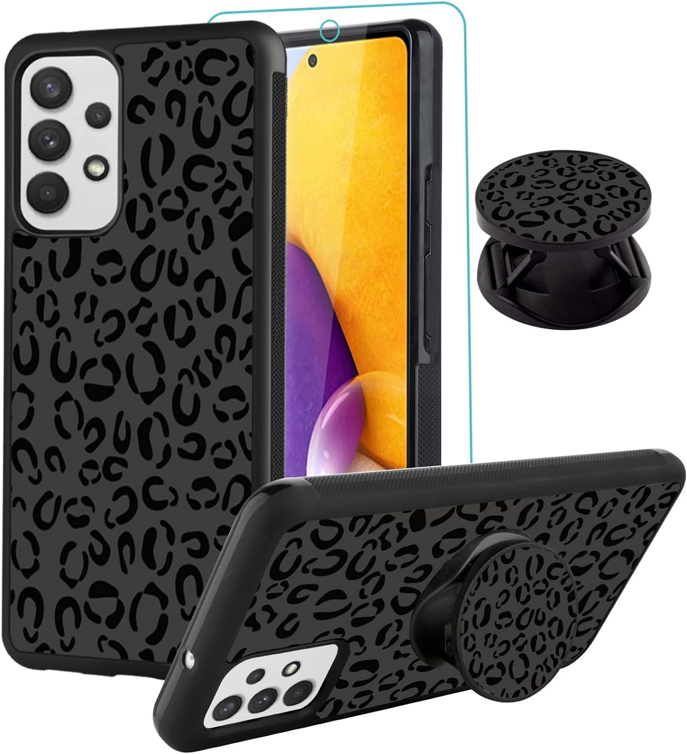 SAKUULO Samsung Galaxy Note 20 Case, [Screen Protector + Kickstand] Black Leopard Cheetah Design, Anti-Slip Shockproof Lightweight Flexible TPU Bumper Protective Case for Galaxy Note 20 6.7 Inch  SAKUULO Samsung Galaxy A72 6.5  