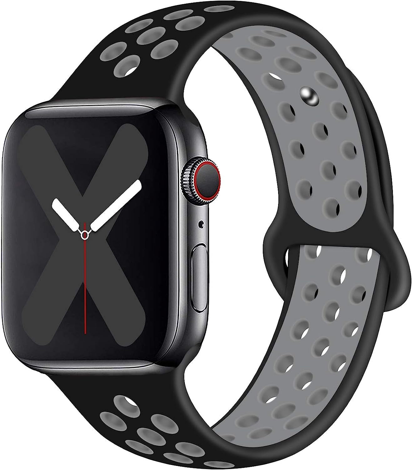 Saucyi Compatible with Apple Watch Band 41Mm 40Mm 38Mm 49Mm 45Mm 44Mm 42Mm,Soft Silicone Sport Band Replacement Strap with Classic Clasp for Iwatch Series 8 7 6 5 4 3 2 1 SE  Saucyi Z-Black/Gray 38mm/40mm/41mm M/L 