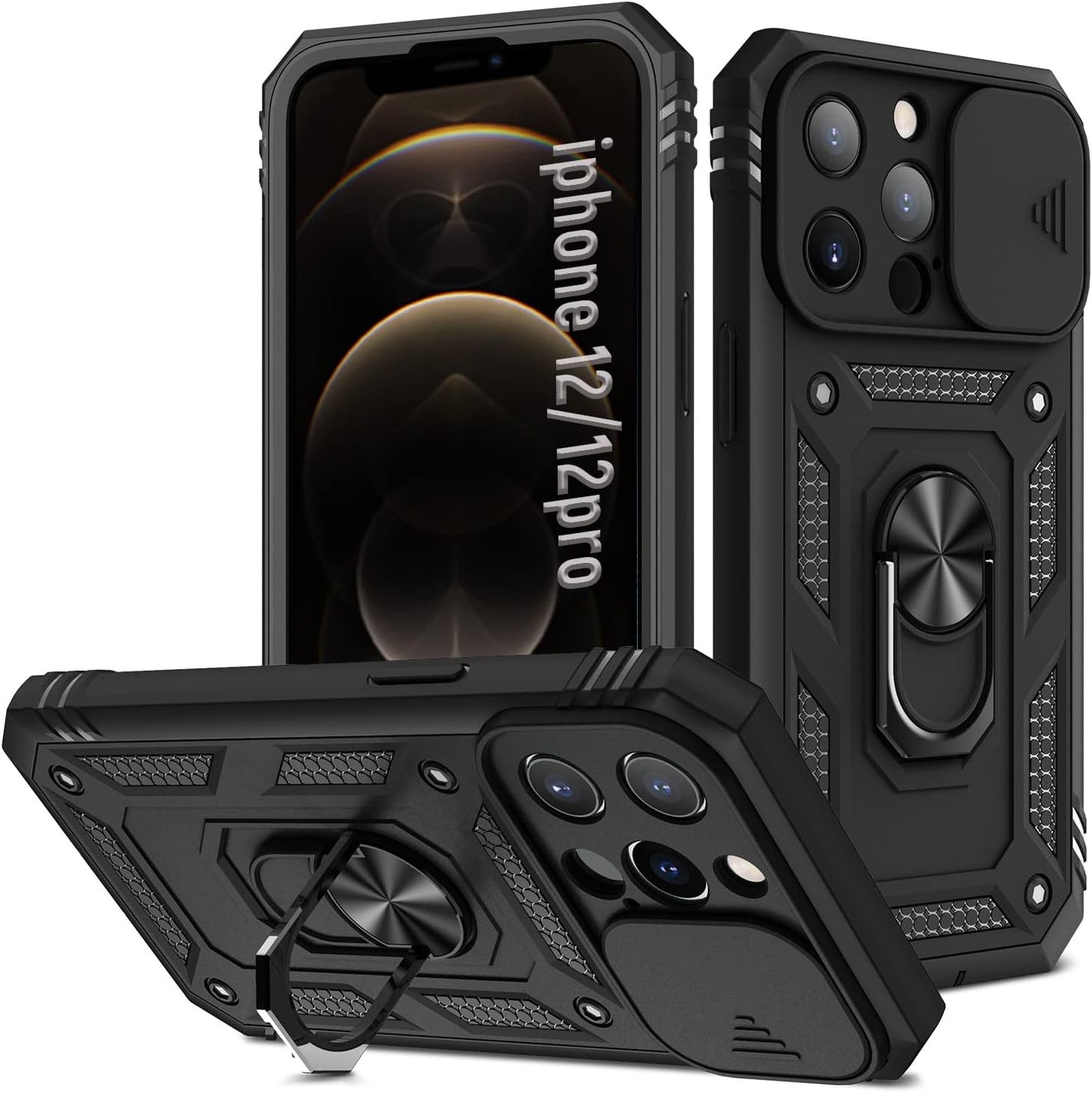 ZOEII for Iphone 12/12 Pro Case 6.1 Inch,With Camera Cover & Kickstand,Shockproof Drop Protection,Case for Iphone 12/12 Pro Case Red  ZOEII Black Iphone 12/12 Pro (6.1) Inch 