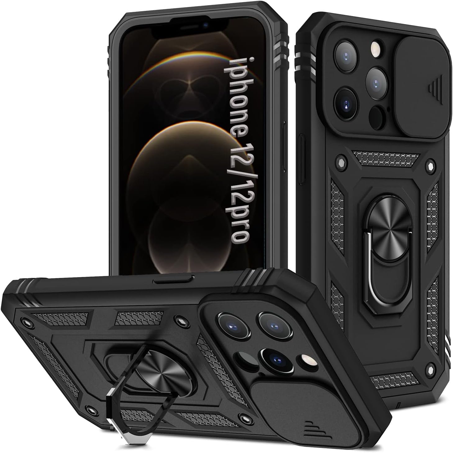 ZOEII for Iphone 12/12 Pro Case 6.1 Inch,With Camera Cover & Kickstand,Shockproof Drop Protection,Case for Iphone 12/12 Pro Case Red  ZOEII Black Iphone 12/12 Pro (6.1) Inch 