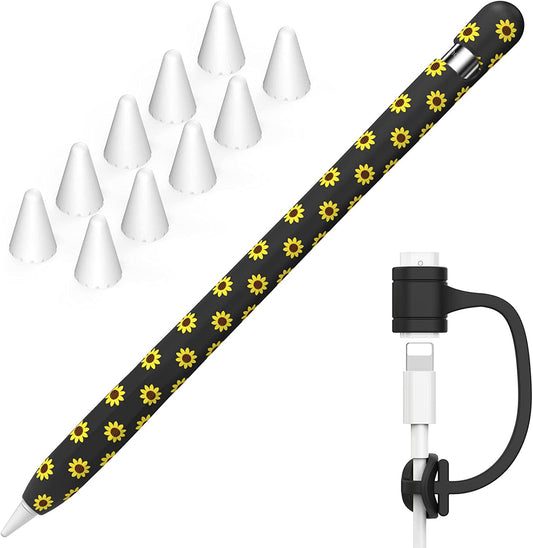 NIUTRENDZ Sunflower Case for Apple Pencil 1St Generation Case Cover Silicone Protective Sleeve Accessories with Apple Pencil Tips Cover & Cable Adapter Tether (Black)  NIUTRENDZ   