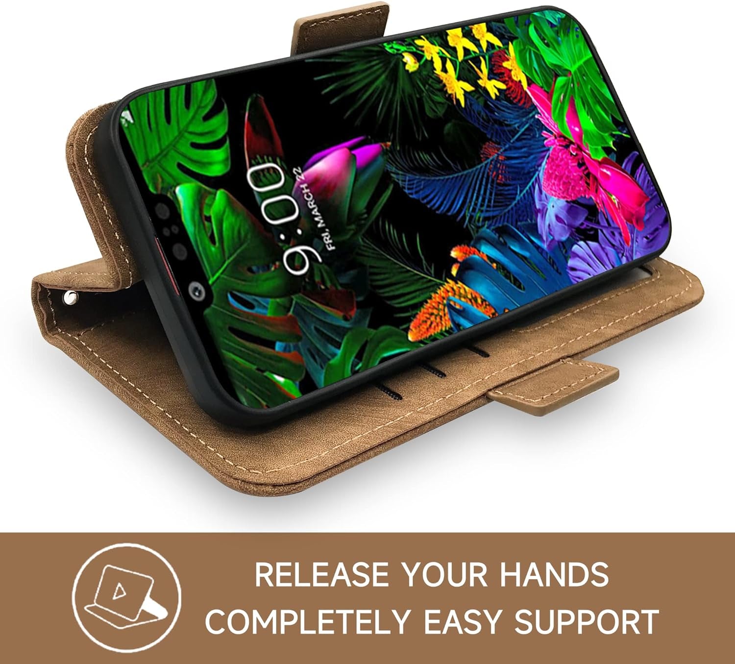 Furiet Compatible with LG G8 Thinq Wallet Case Wrist Strap Lanyard Leather Flip Card Holder Stand Cell Accessories Folio Phone Cover for LGG8 Thin Q G 8 LG8 G8Thinq Lgg8Thinq 8G Women Men Brown  Furiet   