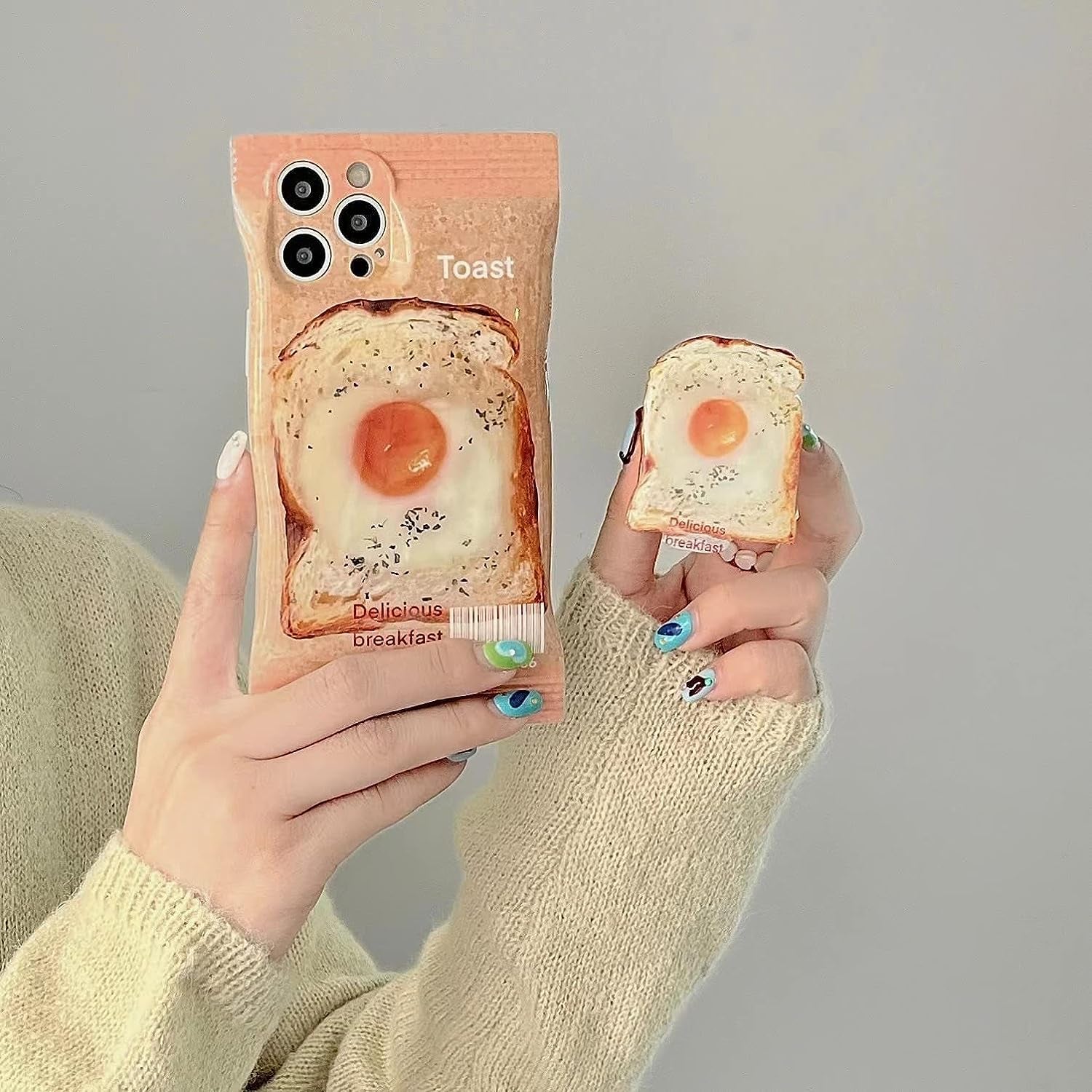 YWYUHE Cute Food Phone Case for Iphone 13, Funny Breakfast Bread Case, 3D Candy Bag Kraft Paper Toast Phone Cover with Toast Hold Stand for Women Girls  yuhe   