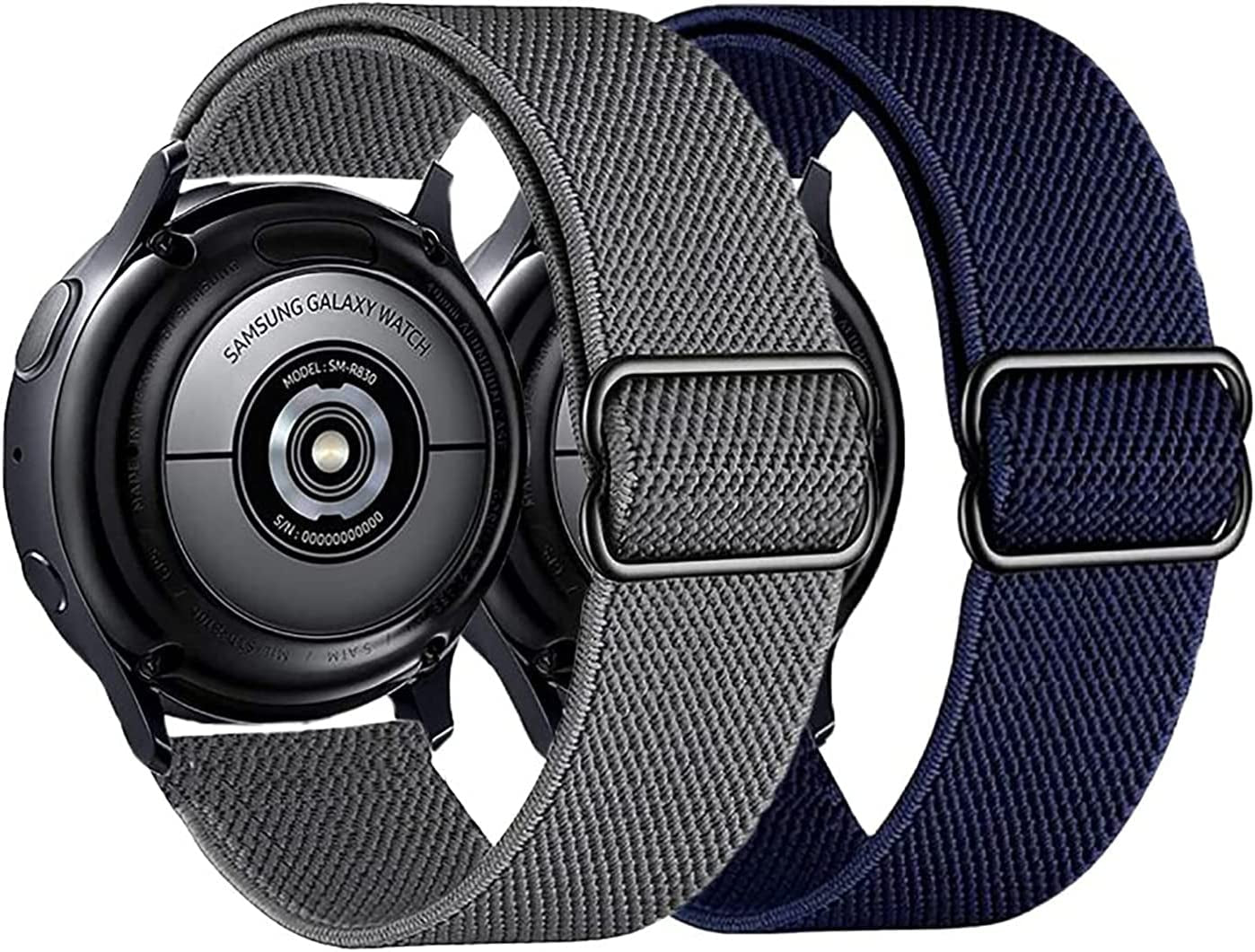 2PACK AHXLL Nylon Bands Compatible with Samsung Galaxy Watch Active 2 44Mm 40Mm/Active 40Mm/Galaxy Watch 3 41Mm/ Galaxy Watch 4 40Mm 44Mm /Galaxy Watch 5 Pro 45Mm, 20Mm Stretchy Sport Loop Breathable Wristband (Black+Army Green)  AHXLL Gray+ Blue  