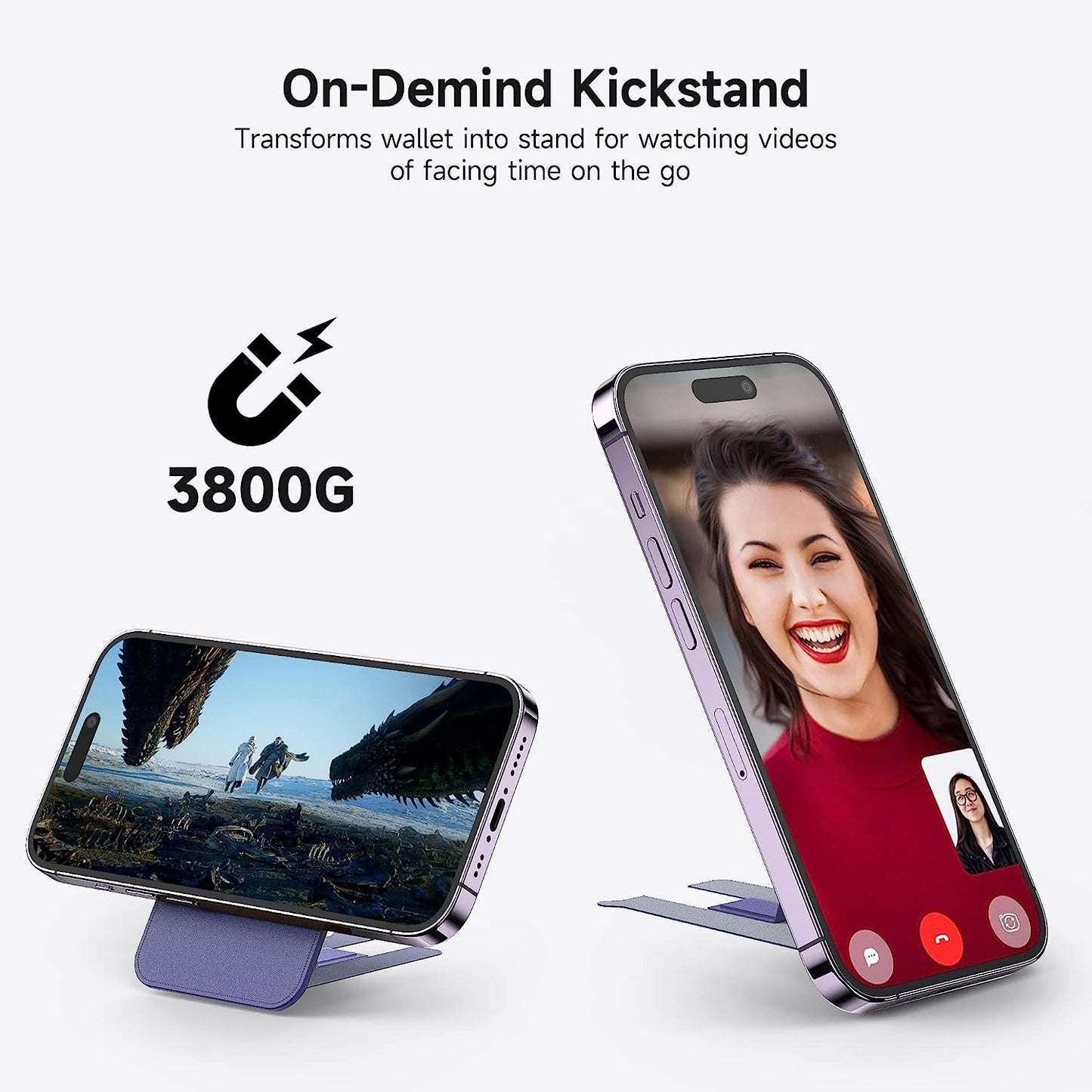 GANSBOL Magnetic Card Wallet Holder for Apple Magsafe,2-In-1 Leather Magsafe Wallet Stand for Iphone 12/13/14 Series,Magsafe Wallet for Back of Iphone,Fit 3-4 Cards,Light Purple  GANSBOL   