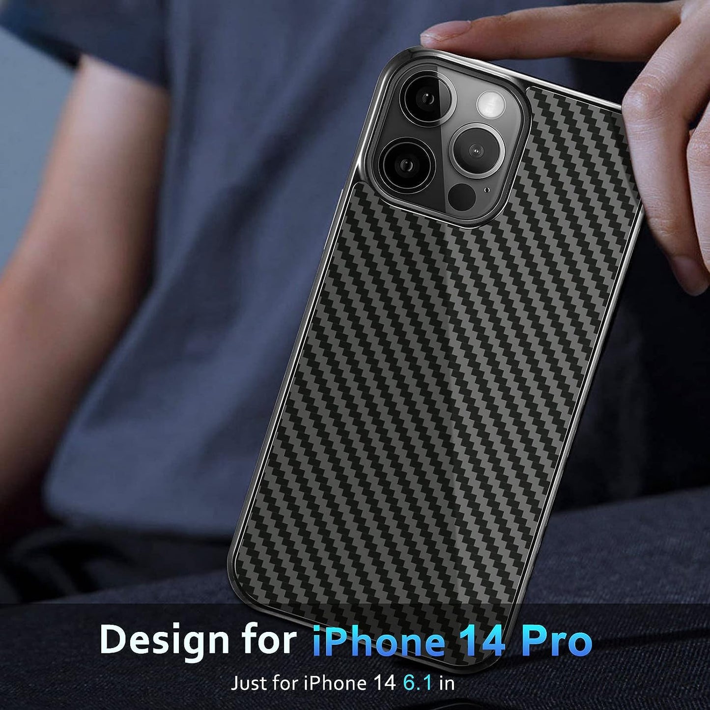 Designed for Iphone 14 Pro Case 6.1 Inch, Military-Grade Drop Protection, Carbon Fiber for Iphone 14 Pro Shockproof Slim Thin Cover, Support Wireless Charging for Men & Women, Gloss Black Protector  Sinyoeer   
