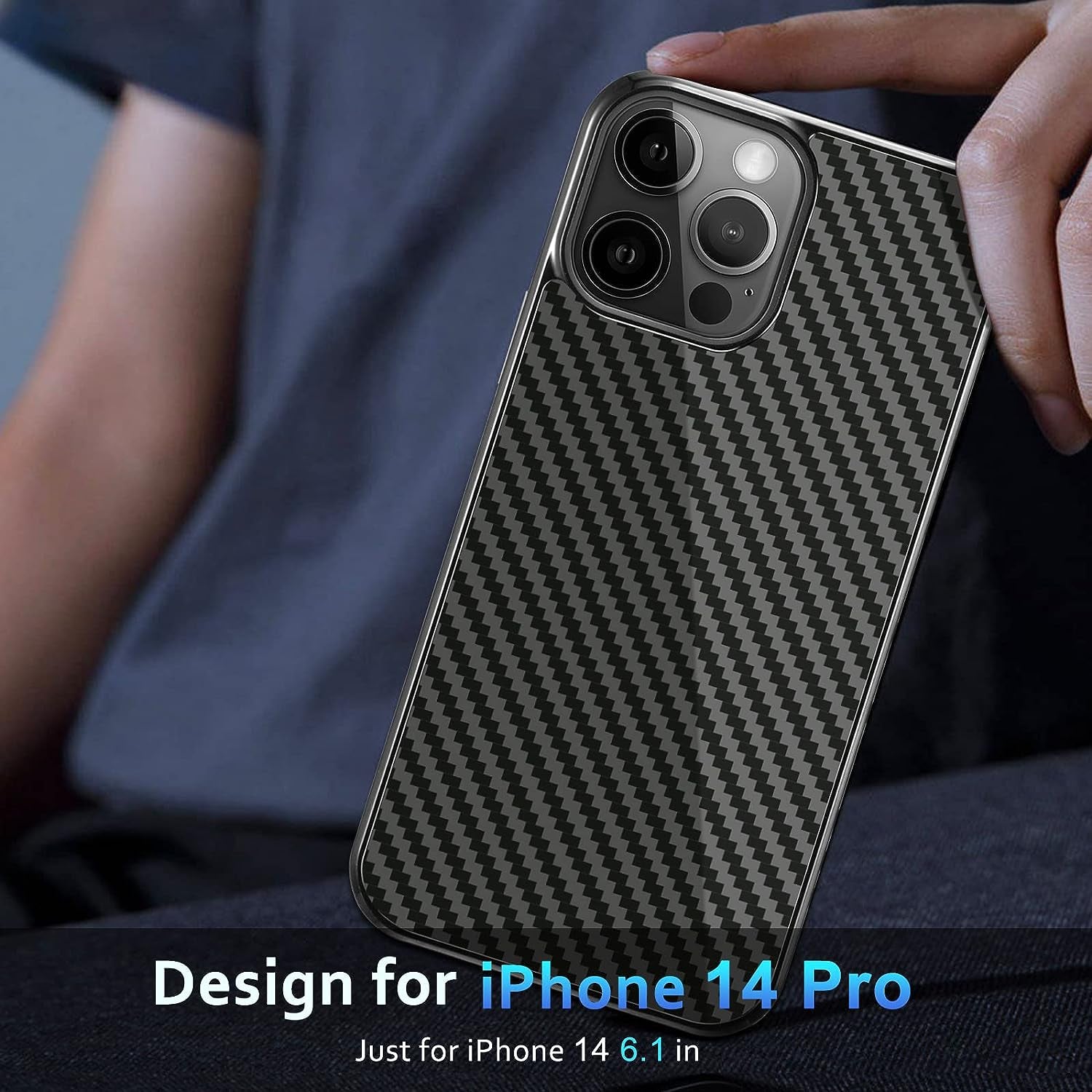 Designed for Iphone 14 Pro Case 6.1 Inch, Military-Grade Drop Protection, Carbon Fiber for Iphone 14 Pro Shockproof Slim Thin Cover, Support Wireless Charging for Men & Women, Gloss Black Protector  Sinyoeer   
