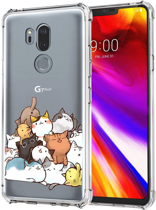 KIOMY Case for LG G7 Thinq for Girls Boy Clear with Cute Cat Design Shockproof Bumper Protective Lovely Funny Kitty Cell Phone Back Cover Flexible Slim Fit Soft Rubber Kitten Skin for LG G7 Kids Women  KIOMY   