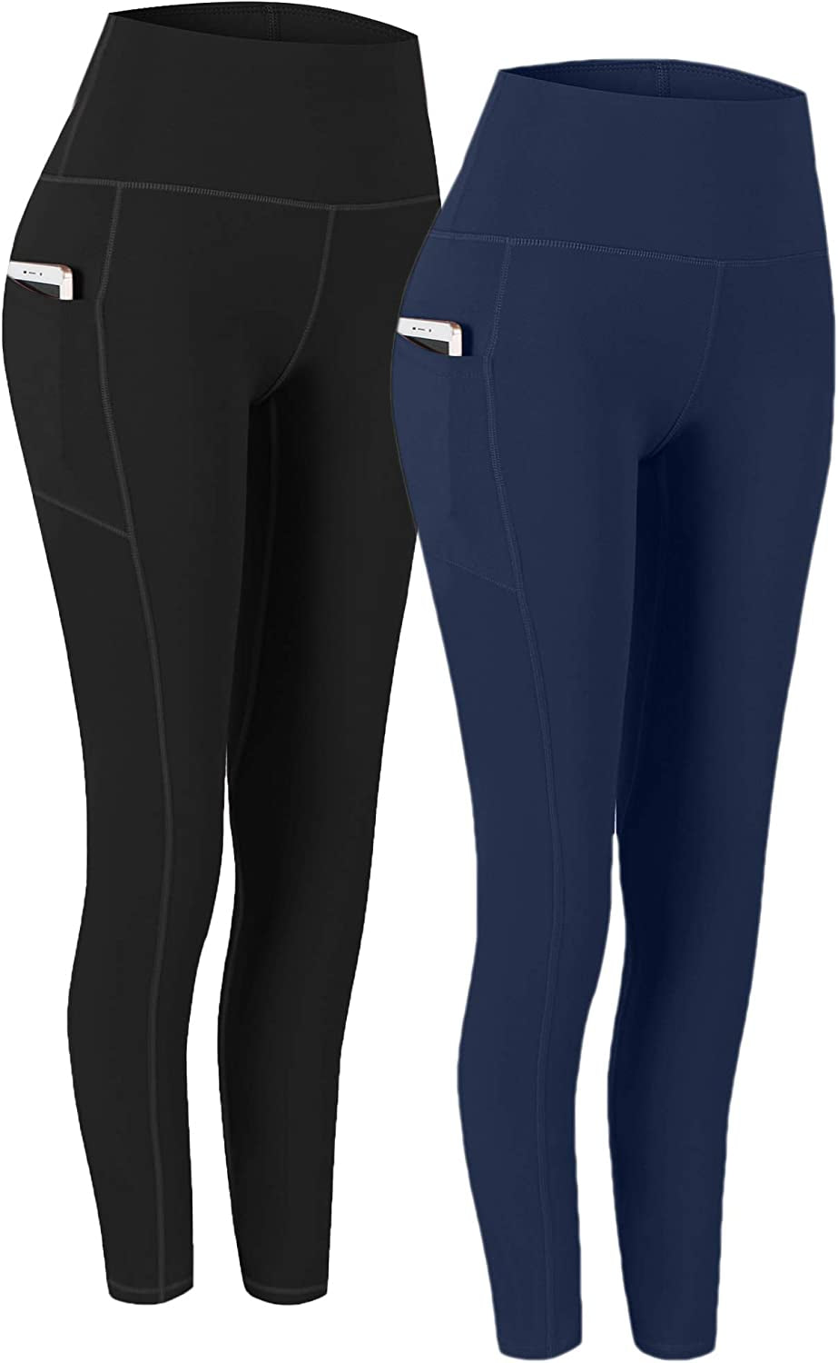 Fengbay 2 Pack High Waist Yoga Pants, Pocket Yoga Pants Tummy Control Workout Running 4 Way Stretch Yoga Leggings  Fengbay Black & Navy XX-Large 