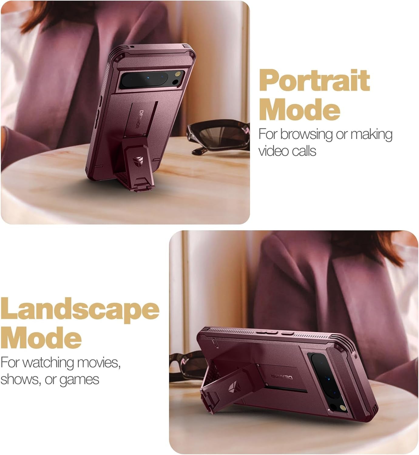 Dexnor Full Body Case for Google Pixel 8 Pro, Built-In Screen Protector and Kickstand, [Extra Front Frame] Heavy Duty Military Grade Protection Shockproof Rugged Cover Case for Pixel 8 Pro 5G, Red  Dexnor   