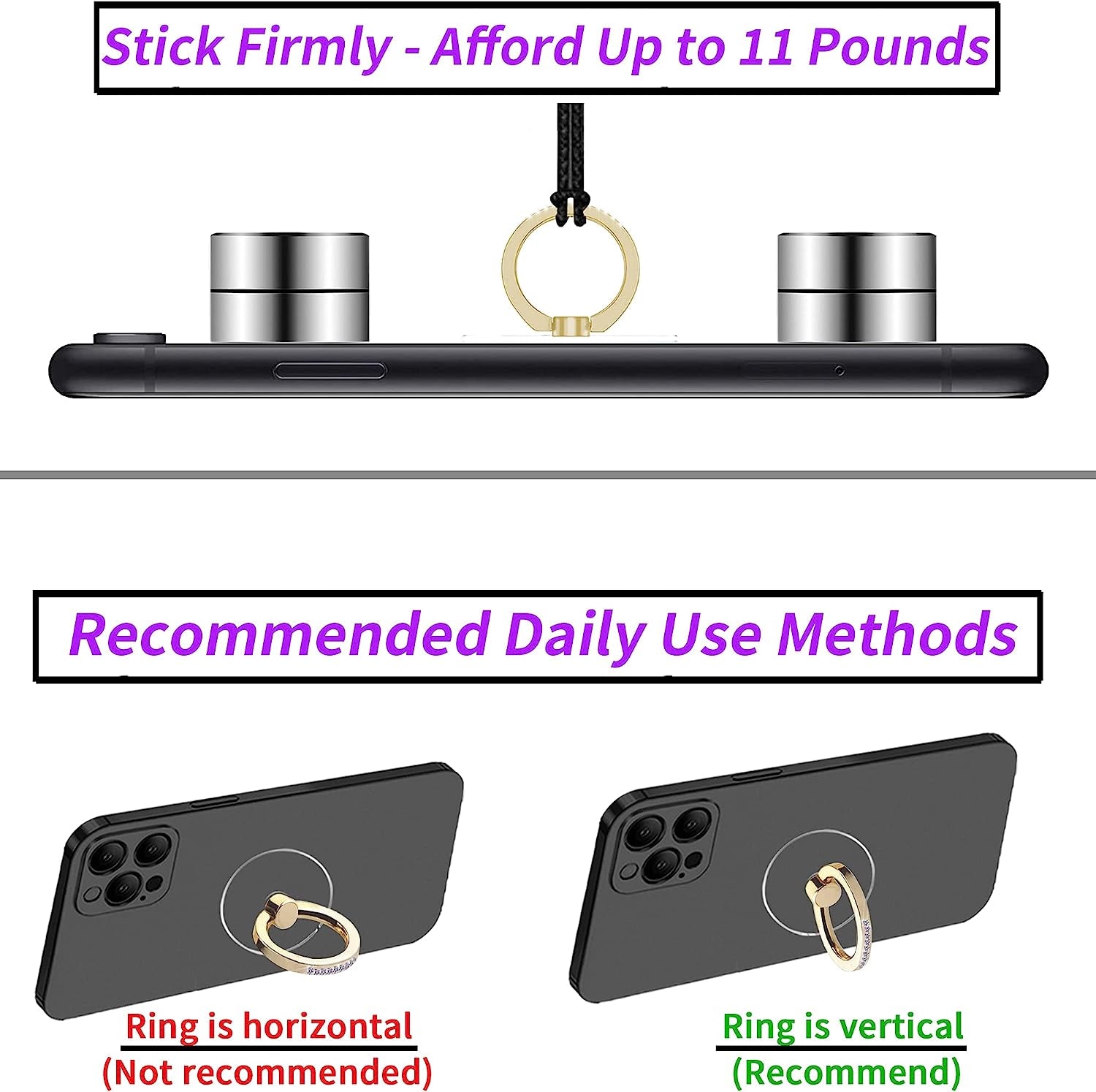 TACOMEGE Transparent Clear Phone Holder Ring Grips for Iphone Samsung Galaxy, Finger Ring Stand for Smartphones Tablets Cases (Round-Gold-Crystal)  TACOMEGE   