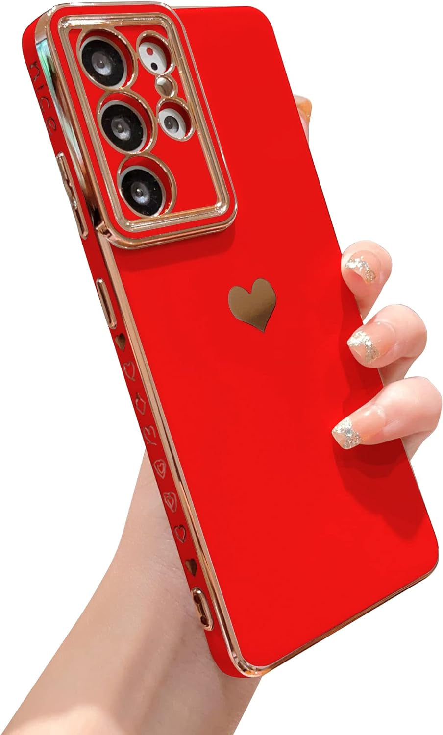 VANIPUFF Samsung Galaxy S21 Ultra 5G 6.8" Phone Case with Luxury Electroplate Cute Side Love Heart Cover Full Camera Protection Soft Silicone Anti-Fingerprint Shockproof Cover Bumper (Pink)  VANIPUFF\1 Red  