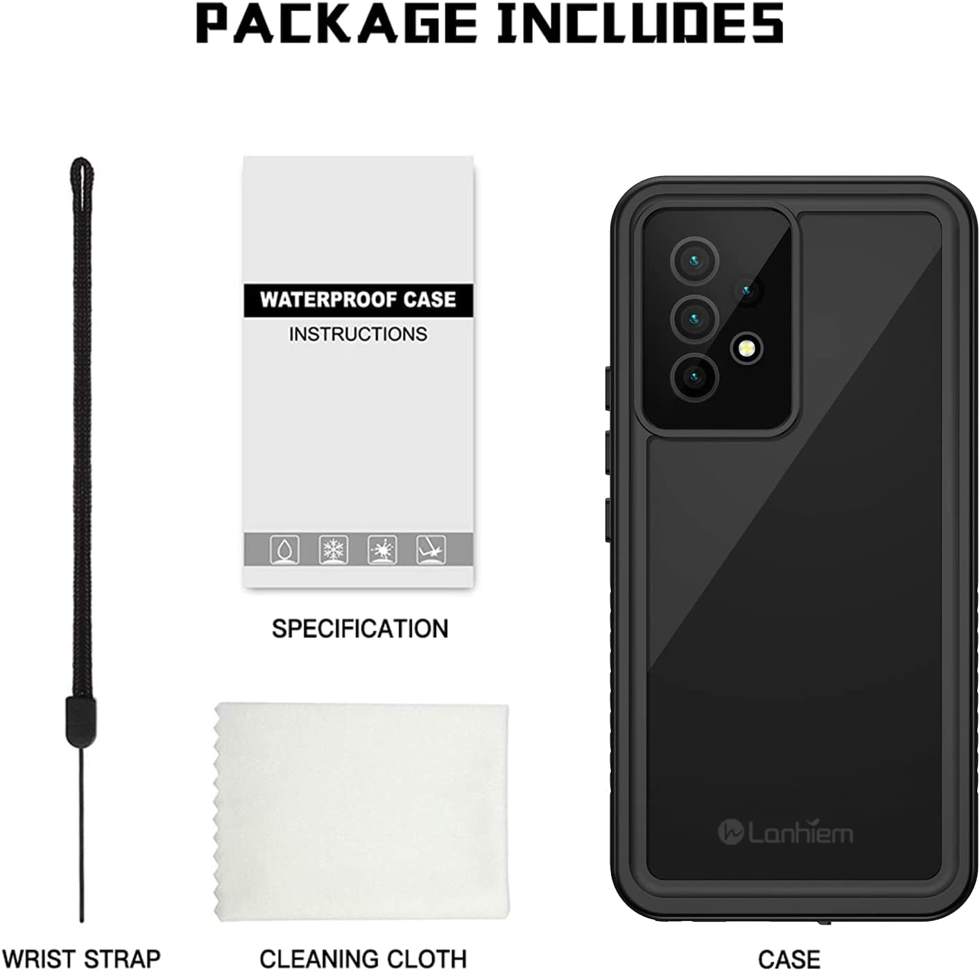 Lanhiem Samsung Galaxy A53 5G Case, IP68 Waterproof Dustproof Case with Built-In Screen Protector, Rugged Full Body Shockproof Phone Cover for Samsung A53 5G, Black/Clear  Lanhiem   