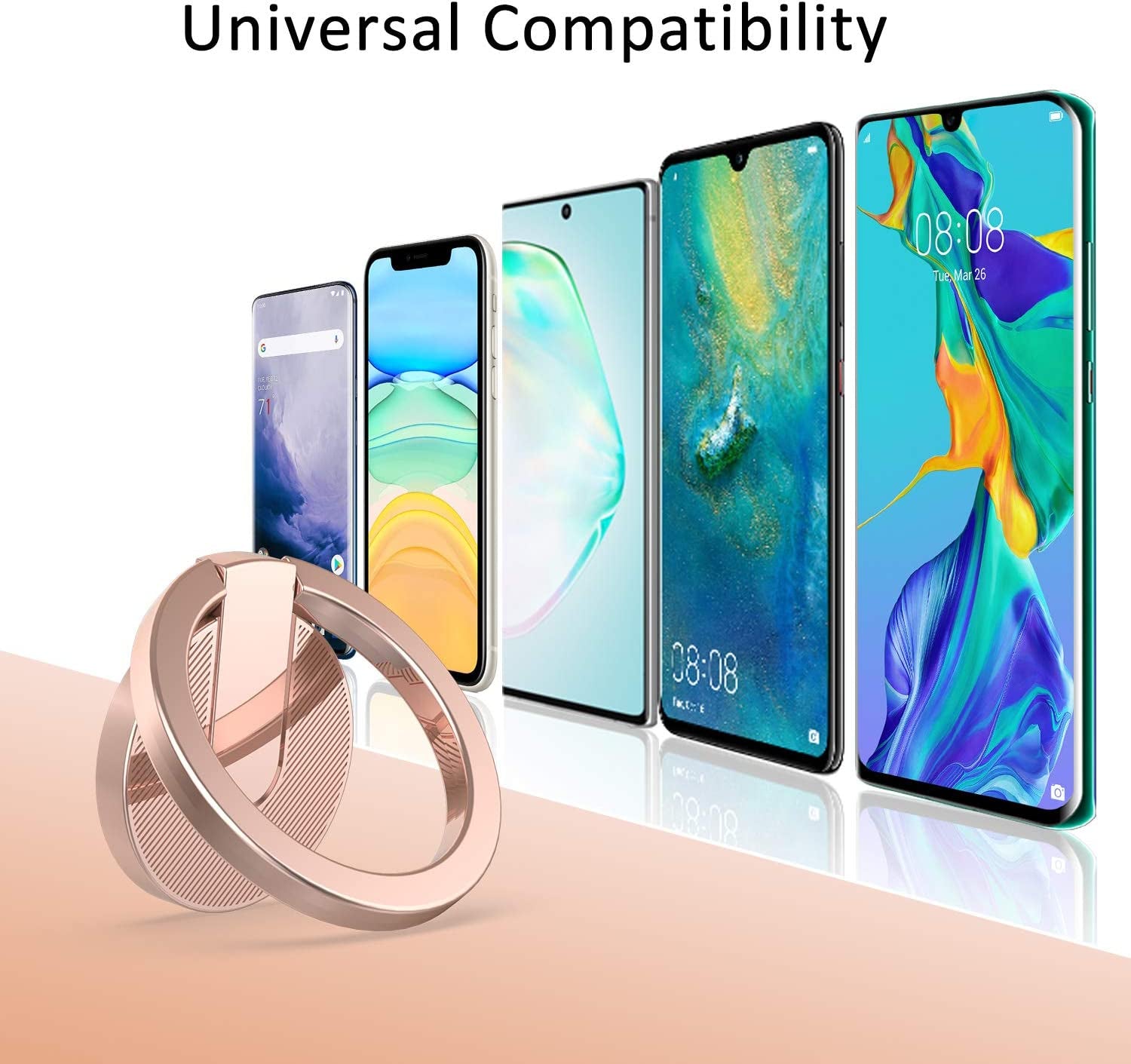 ICHECKEY Cell Phone Ring Holder Stand, 2 Pack 360° Rotation Universal Finger Ring Kickstand with Metal Phone Ring Grip for Magnetic Car Mount Compatible with All Smartphone, Ipad, Tablet, Rose Gold  ICHECKEY   