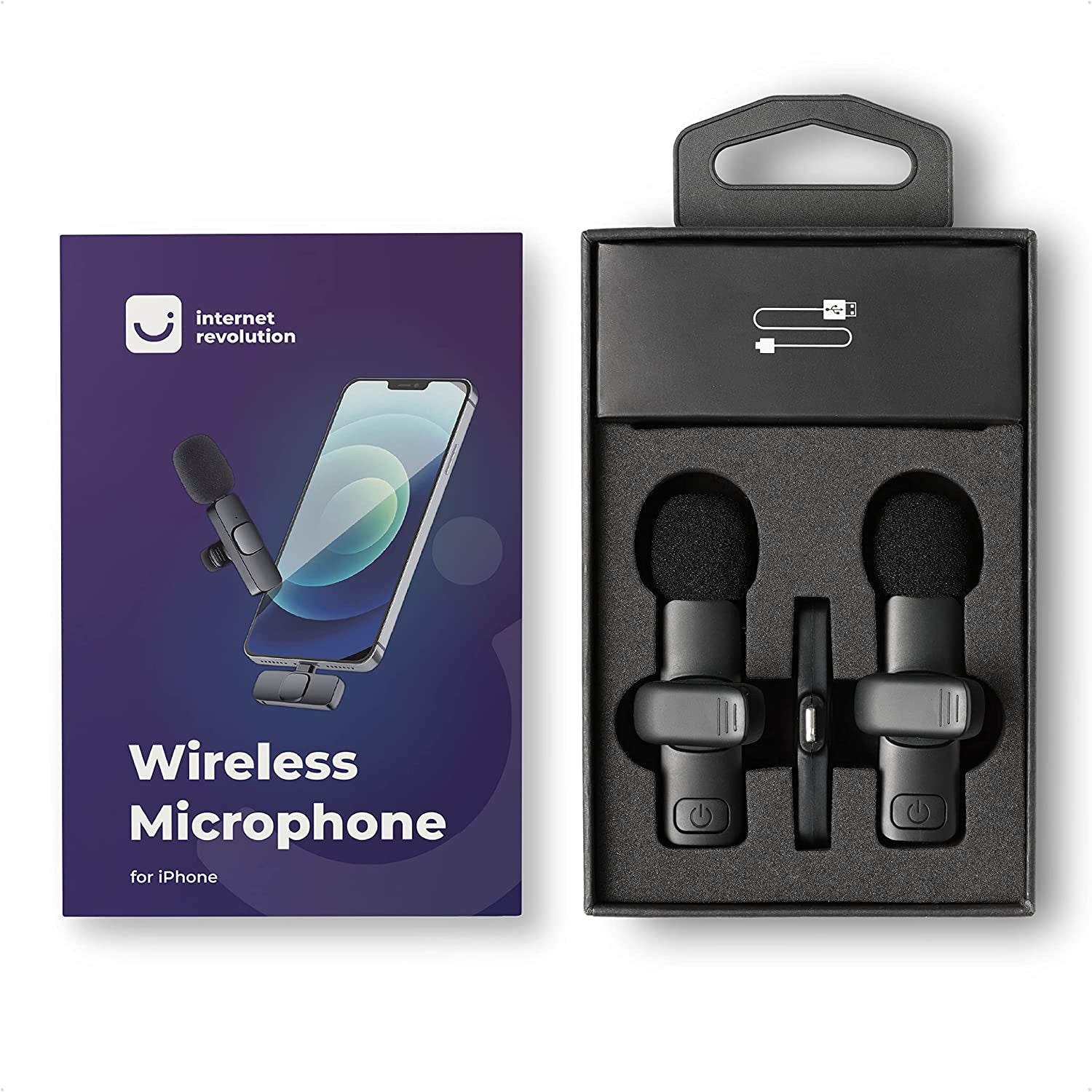 Internet Revolution 2 Pack Wireless Microphone for Iphone, Iphone Mic, Lavalier Microphone for Iphone, Mini Microphone Iphone, Youtube Microphone, Iphone Microphone for Video Recording, Lapel Mic  Internet Revolution   