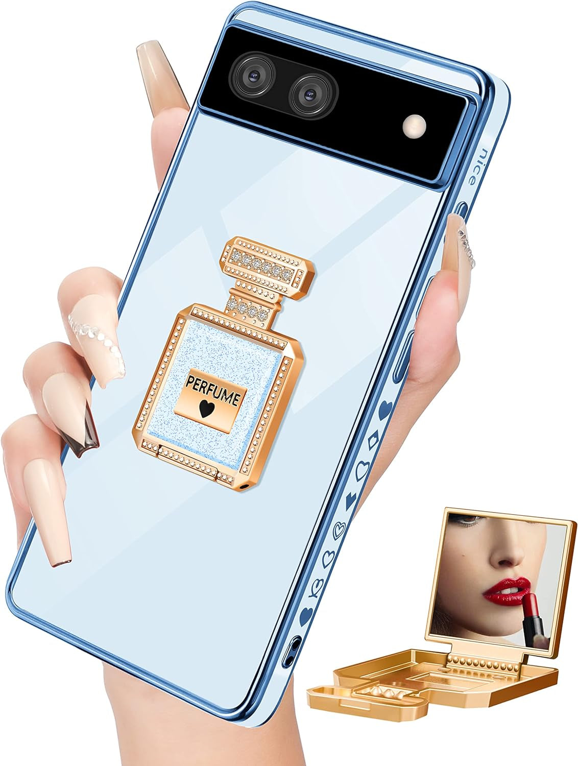 Buleens for Pixel 6 Pro Case with Metal Perfume Bottle Mirror Stand,Cute Women Girly Heart Cases for Google Pixel 6 Pro Case, Elegant Luxury Phone Cover for Pixel 6 Pro Phone Case 6.7''Sierra Blue  Buleens Sierra Blue For Google Pixel 6A 