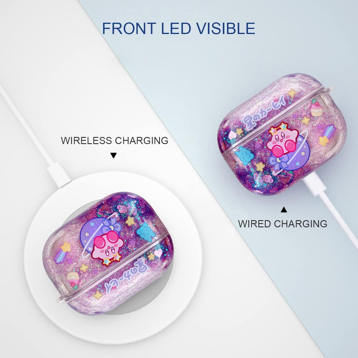 Ptnerbeh Cute Kirby Airpod Pro 2Nd 1St Case for Women,Kawaii Japan Cartoon Anime Design Clear Glitter Liquid Quciksand Hard Shell Protective Case for Apple Airpods Pro 2Nd/1St Generation Case  Ptnerbeh   