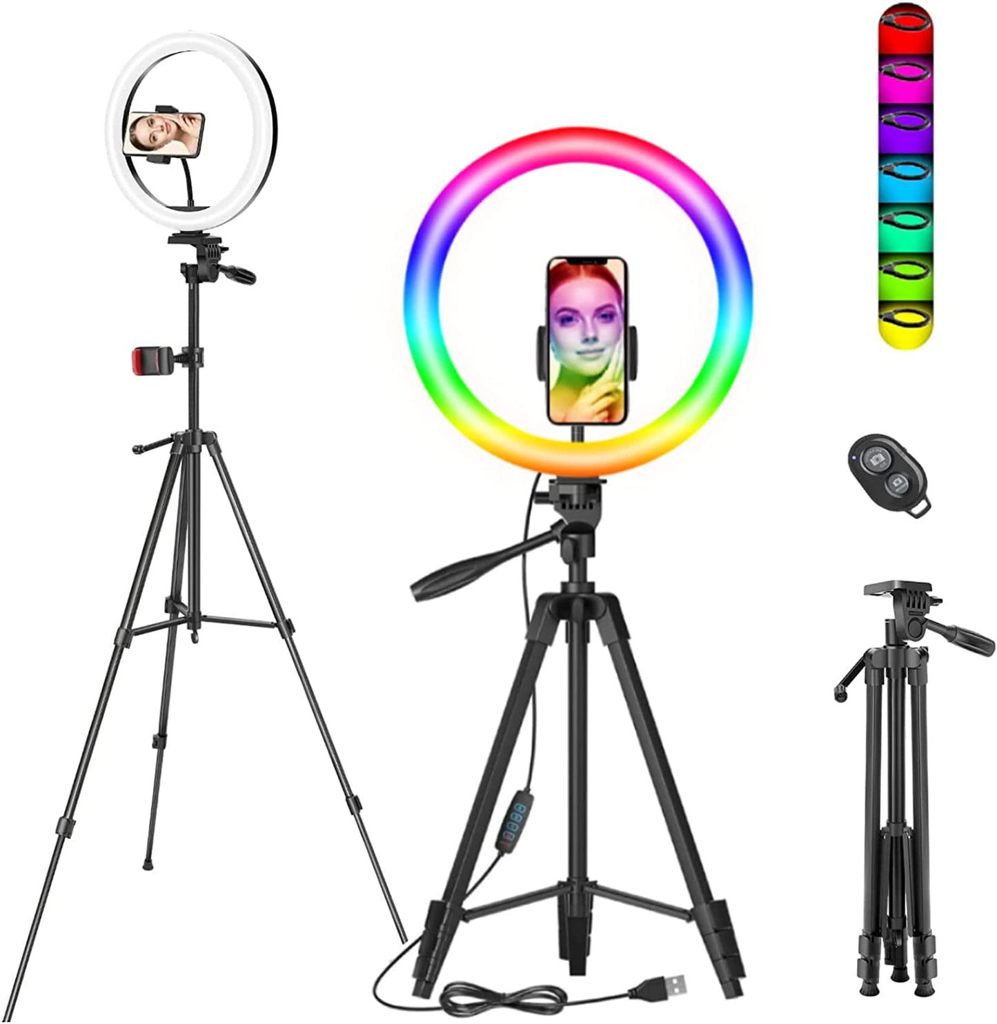 WUZHI 12'' RGB Ring Light with Tripod Stand and Phone Holder & 65'' Stand, Selfie Ring Light on Flash Shoe Mounts, 10 Dimming Levels,18 Color LED Ring Lights for Phone,Live Stream,Makeup,Youtube  WUZHI   