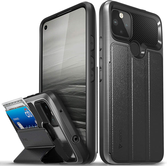 VENA Vcommute Wallet Case Compatible with Google Pixel 4A 5G (6.2"-Inch), (Military Grade Drop Protection) Flip Leather Cover Card Slot Holder with Kickstand - Space Gray  VENA   