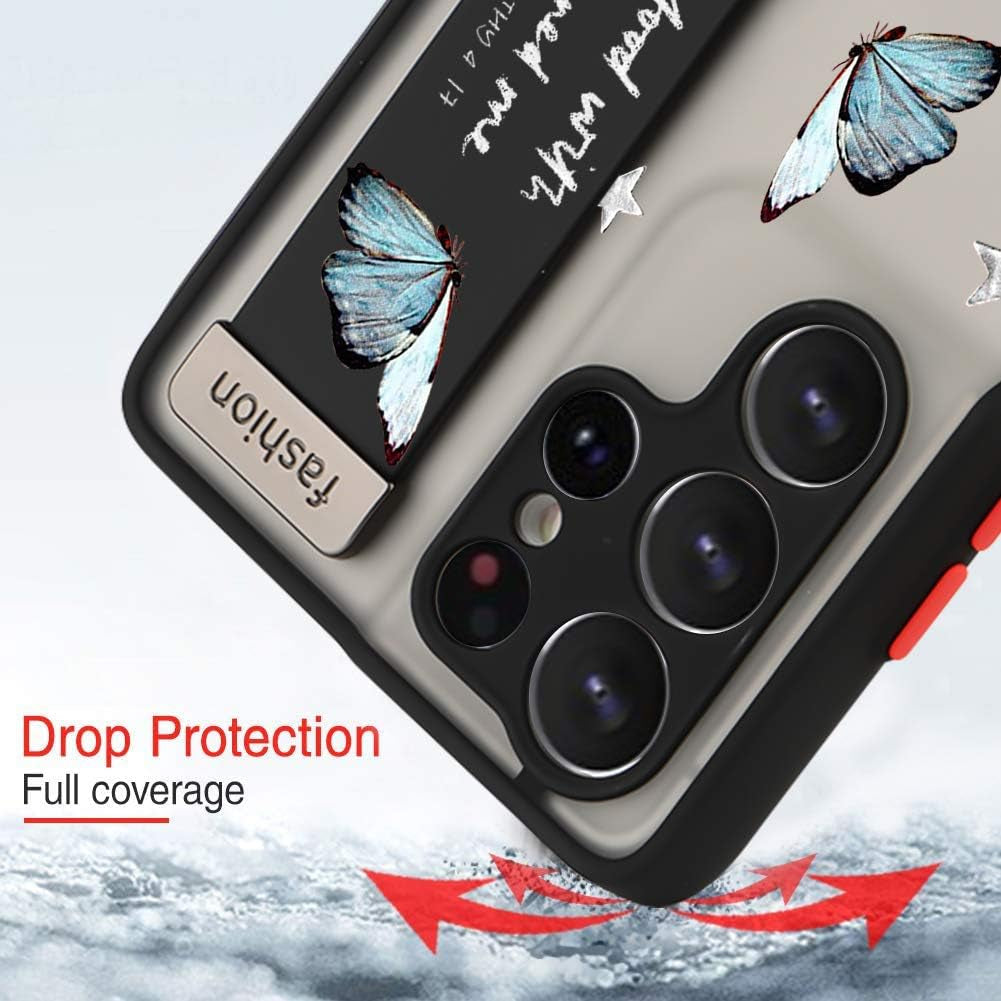 AIGOMARA Compatible Samsung Galaxy S21 Ultra Case with Strap Kickstand Butterflies Shockproof Protection Soft TPU and Hard PC Anti-Scratch Cover for S21 Ultra  AIGOMARA   
