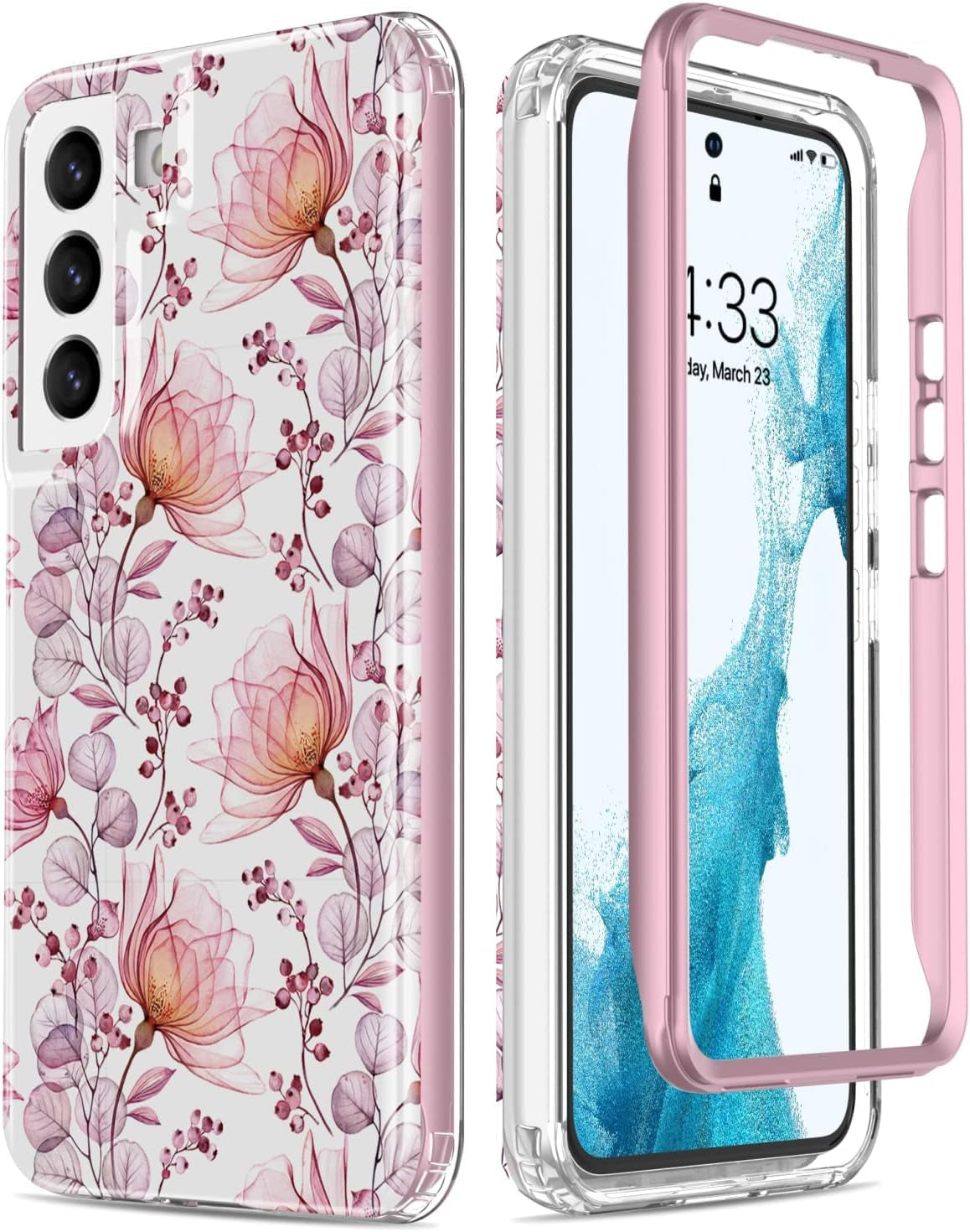 Esdot for Samsung Galaxy S22 Case,Military Grade Passing 21Ft Drop Test,Rugged Cover with Fashionable Designs for Women Girls,Protective Phone Case for Galaxy S22 6.1" Agate Stone  Esdot Light Pink Flowers  